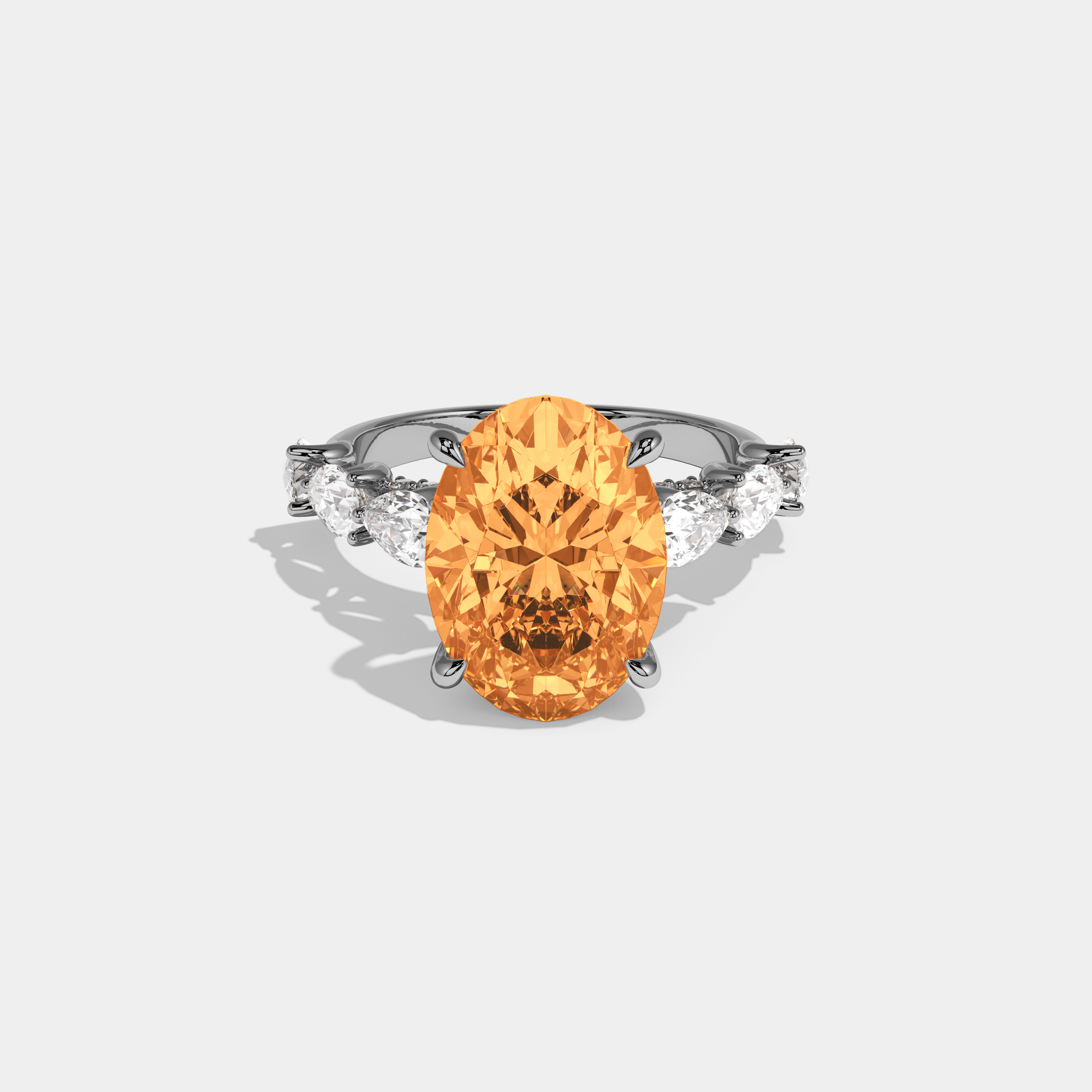 Eugenie Fancy Orange Oval Cut Diamond Band With Pear Cuts Engagement Ring 6ct 18K White Gold