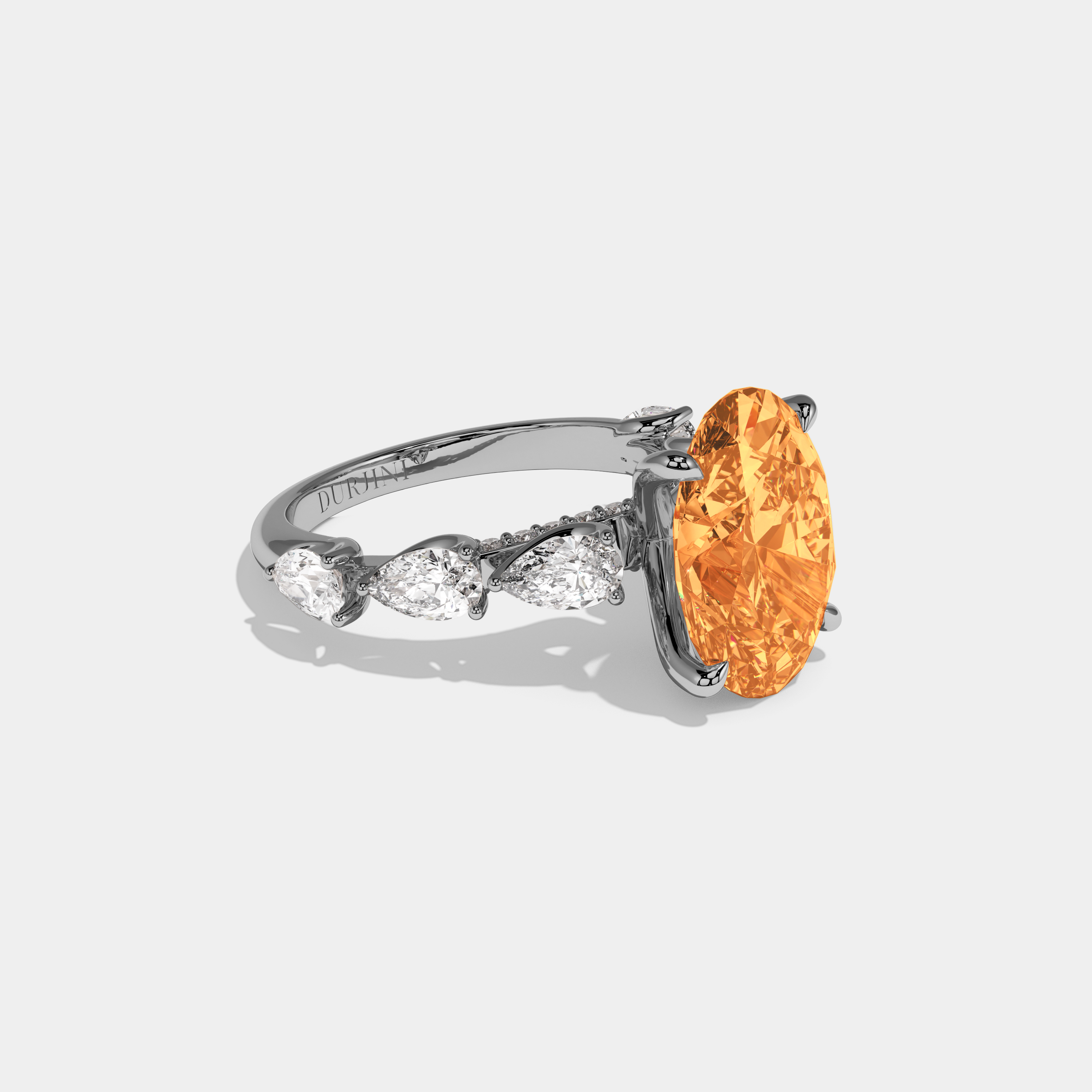 Eugenie Fancy Orange Oval Cut Diamond Band With Pear Cuts Engagement Ring 6ct 18K White Gold