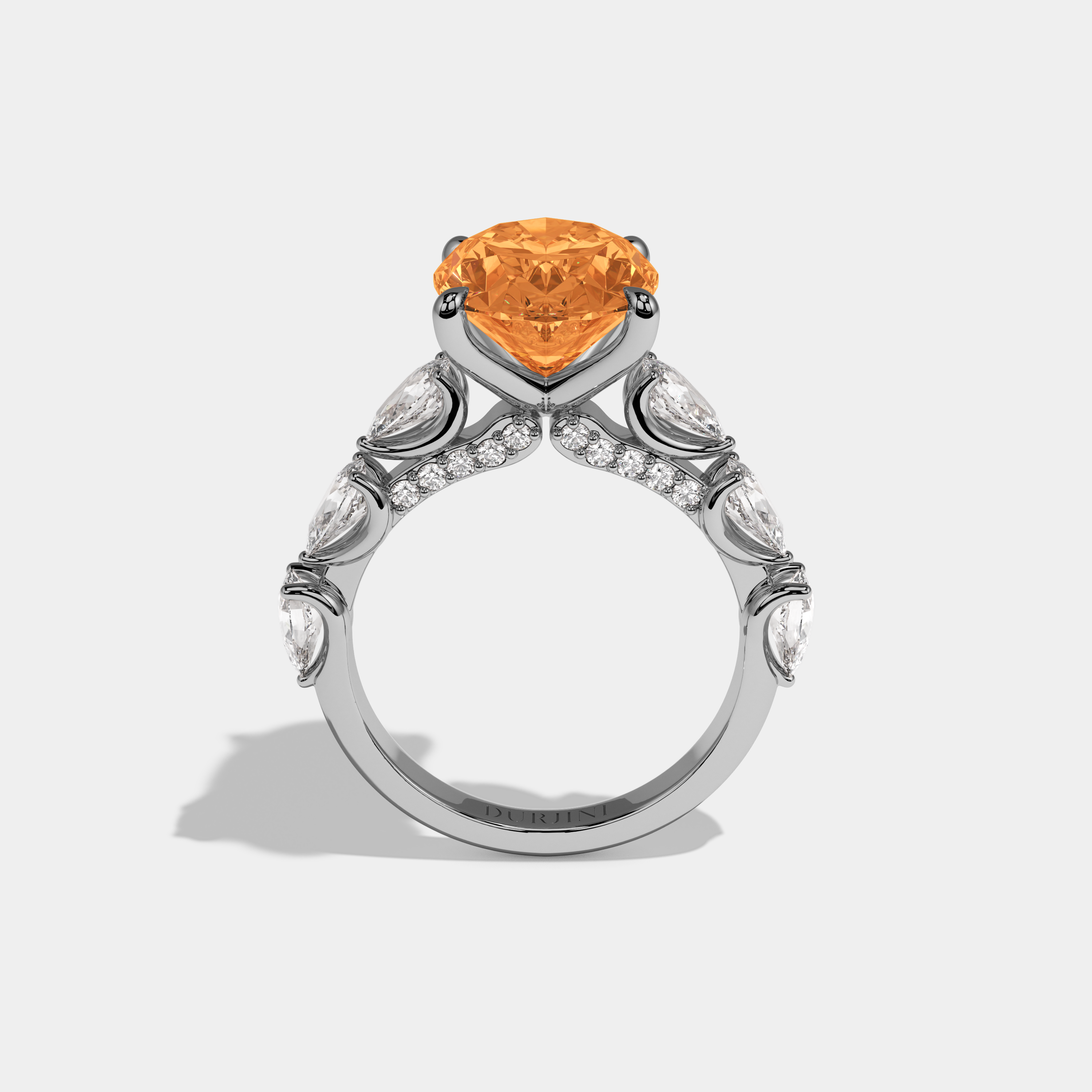 Eugenie Fancy Orange Oval Cut Diamond Band With Pear Cuts Engagement Ring 6ct 18K White Gold