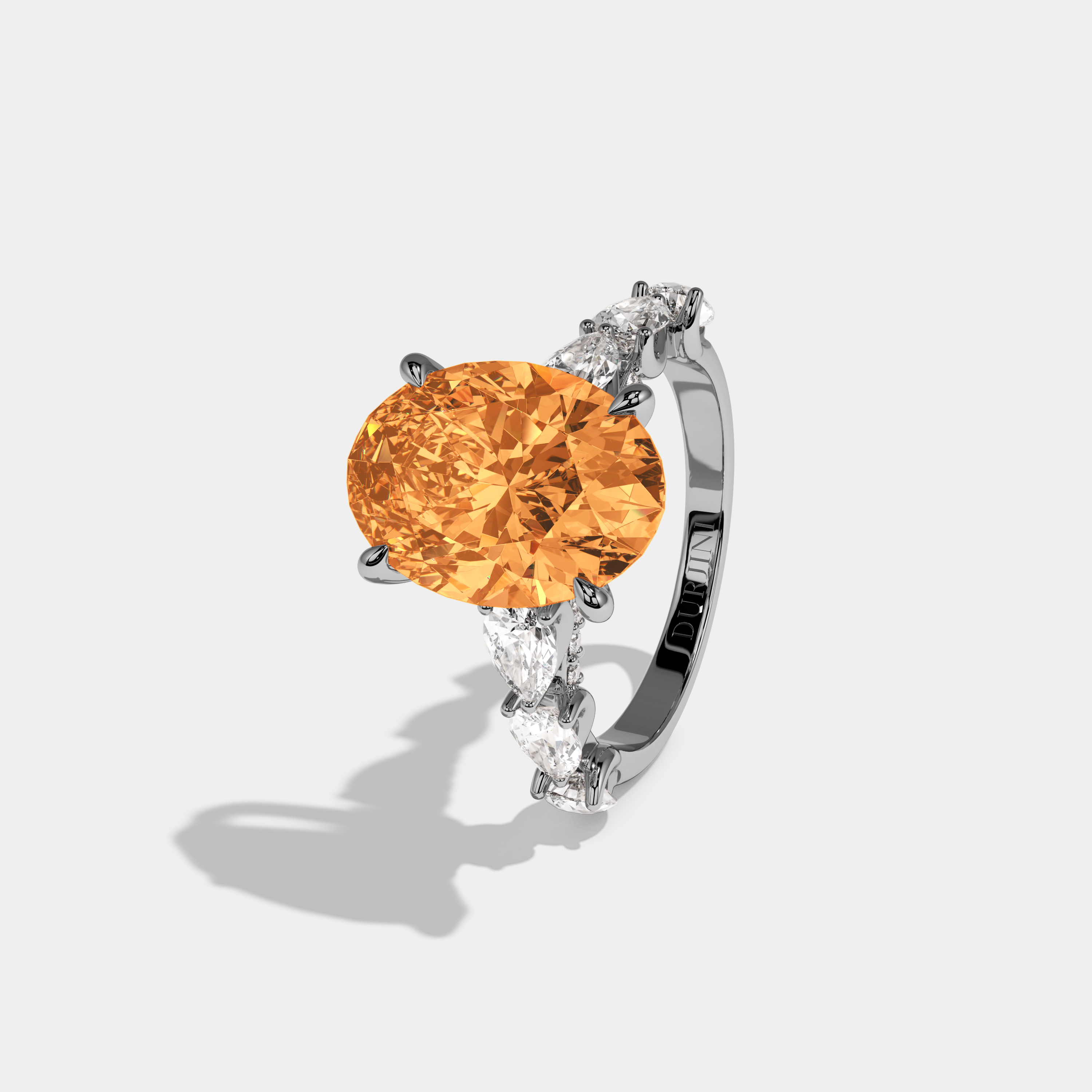 Eugenie Fancy Orange Oval Cut Diamond Band With Pear Cuts Engagement Ring 6ct 18K White Gold