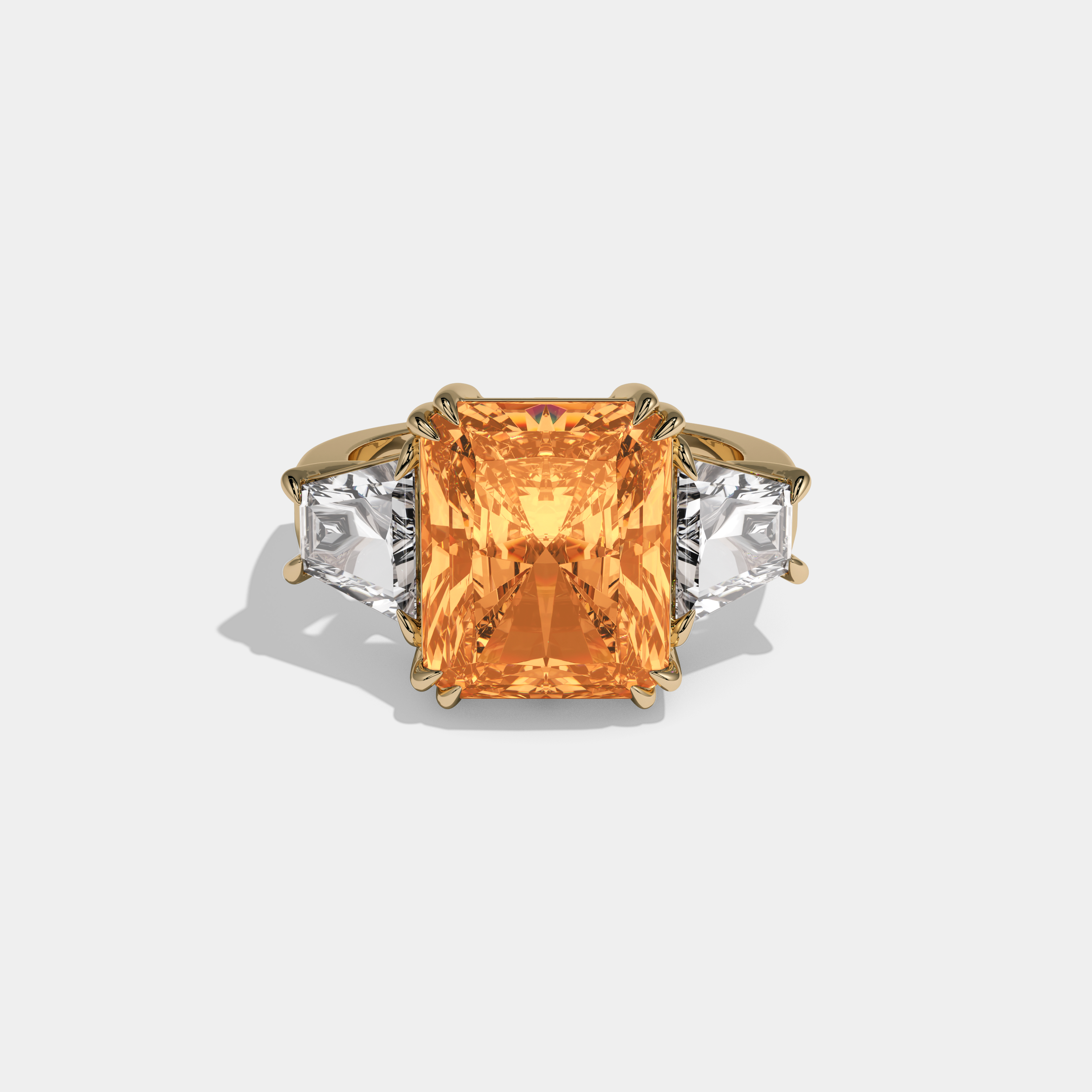 Augusta Fancy Orange Radiant Cut Diamond Plain Band With Trapezoid Sides Engagement Ring 7ct 18K Yellow Gold