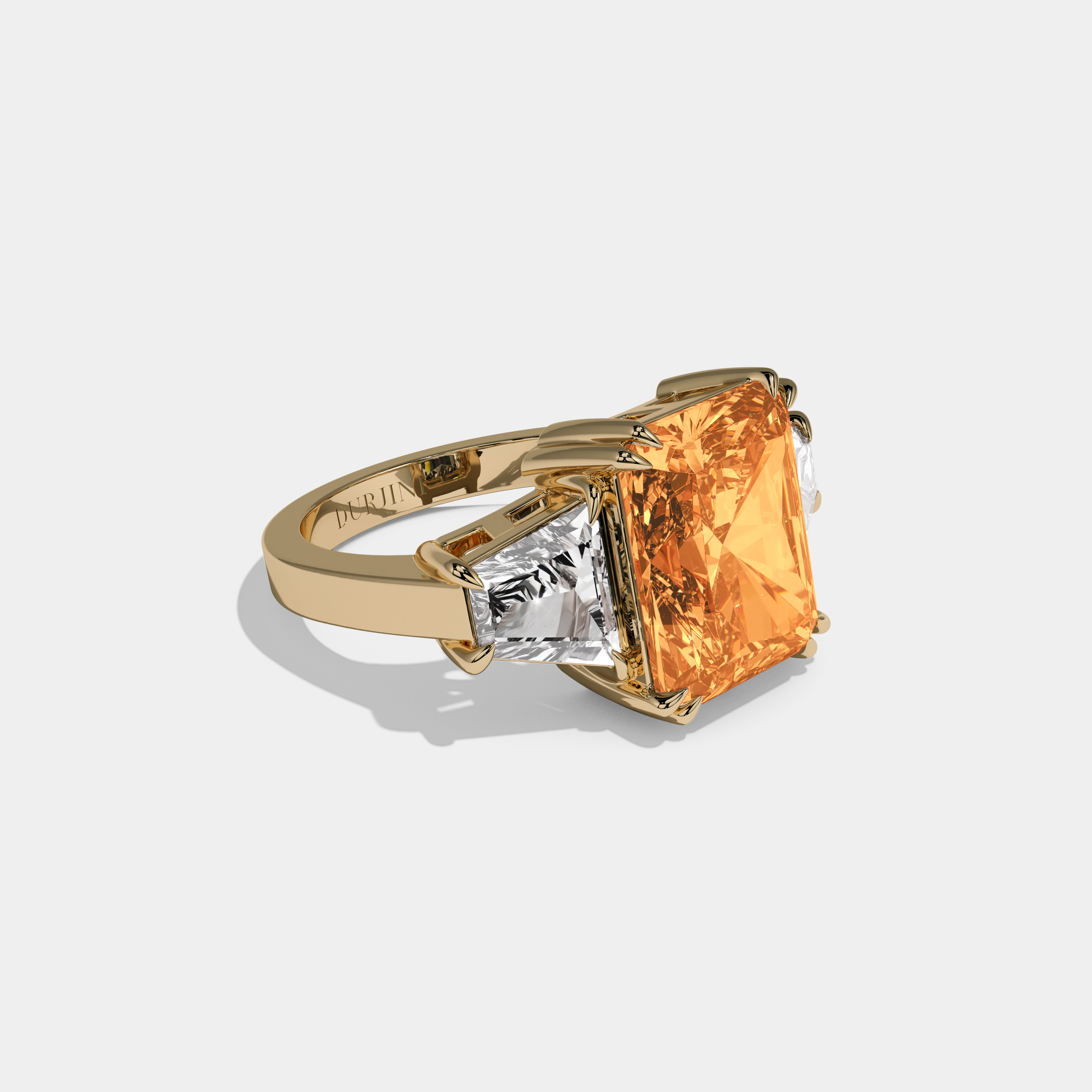 Augusta Fancy Orange Radiant Cut Diamond Plain Band With Trapezoid Sides Engagement Ring 7ct 18K Yellow Gold