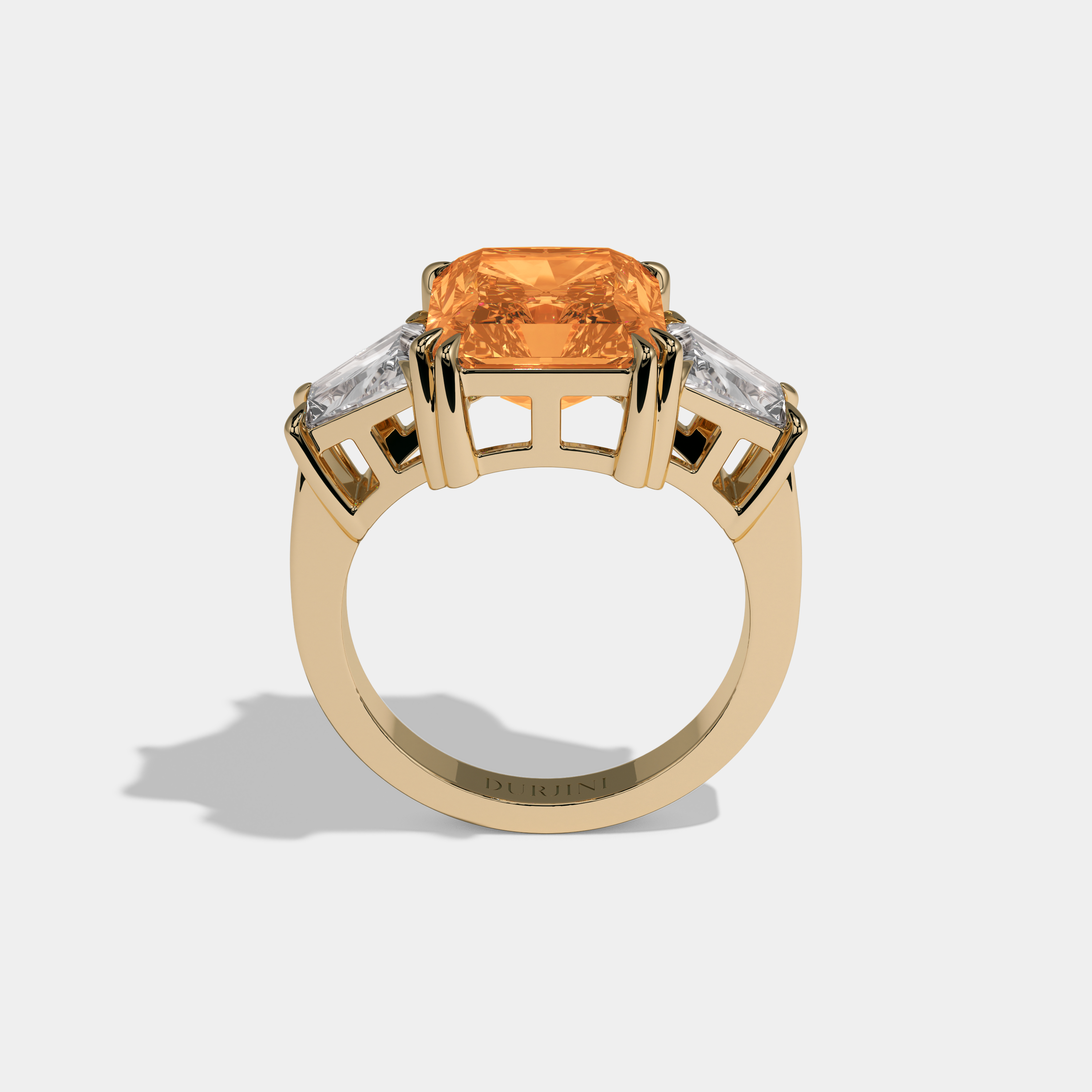 Augusta Fancy Orange Radiant Cut Diamond Plain Band With Trapezoid Sides Engagement Ring 7ct 18K Yellow Gold