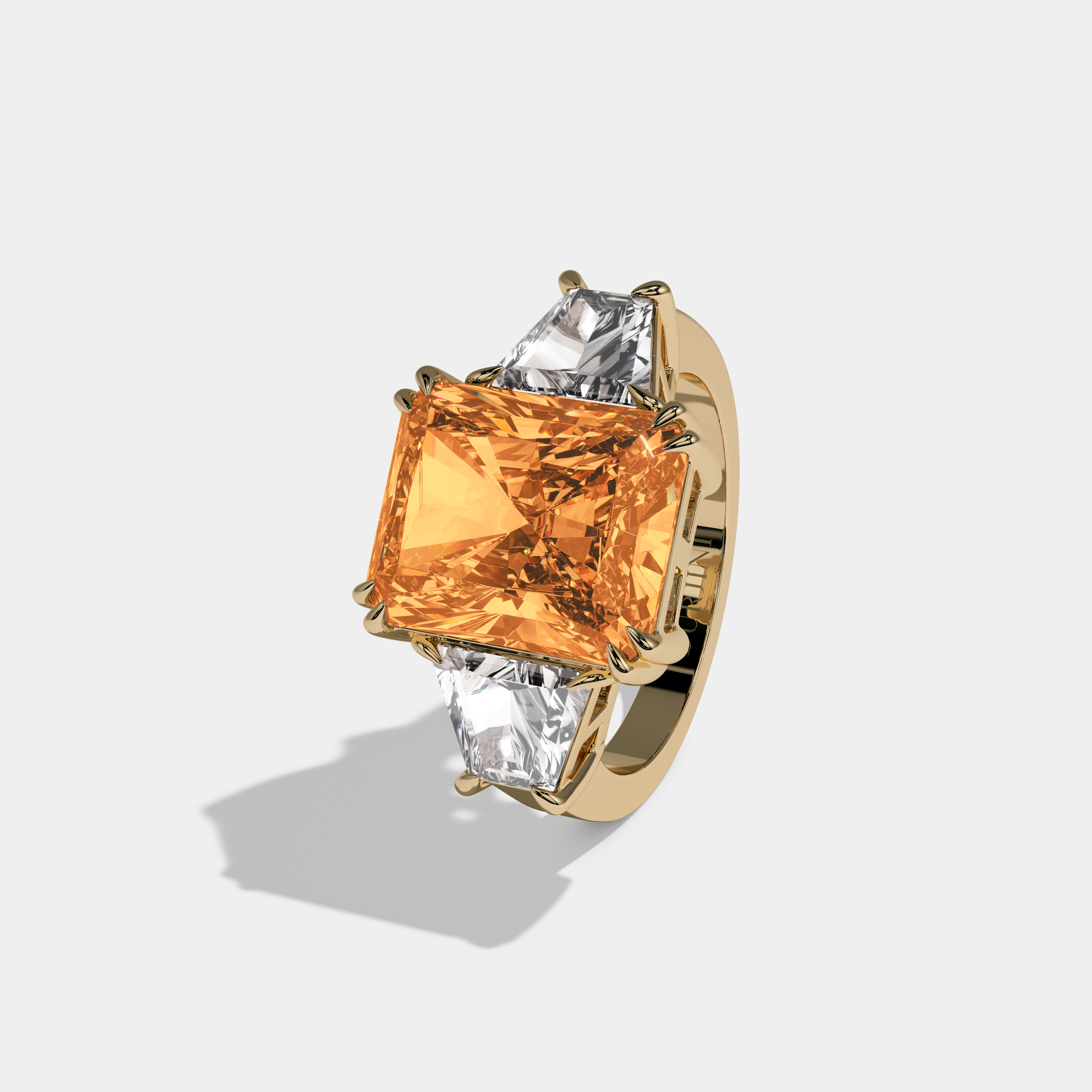 Augusta Fancy Orange Radiant Cut Diamond Plain Band With Trapezoid Sides Engagement Ring 7ct 18K Yellow Gold