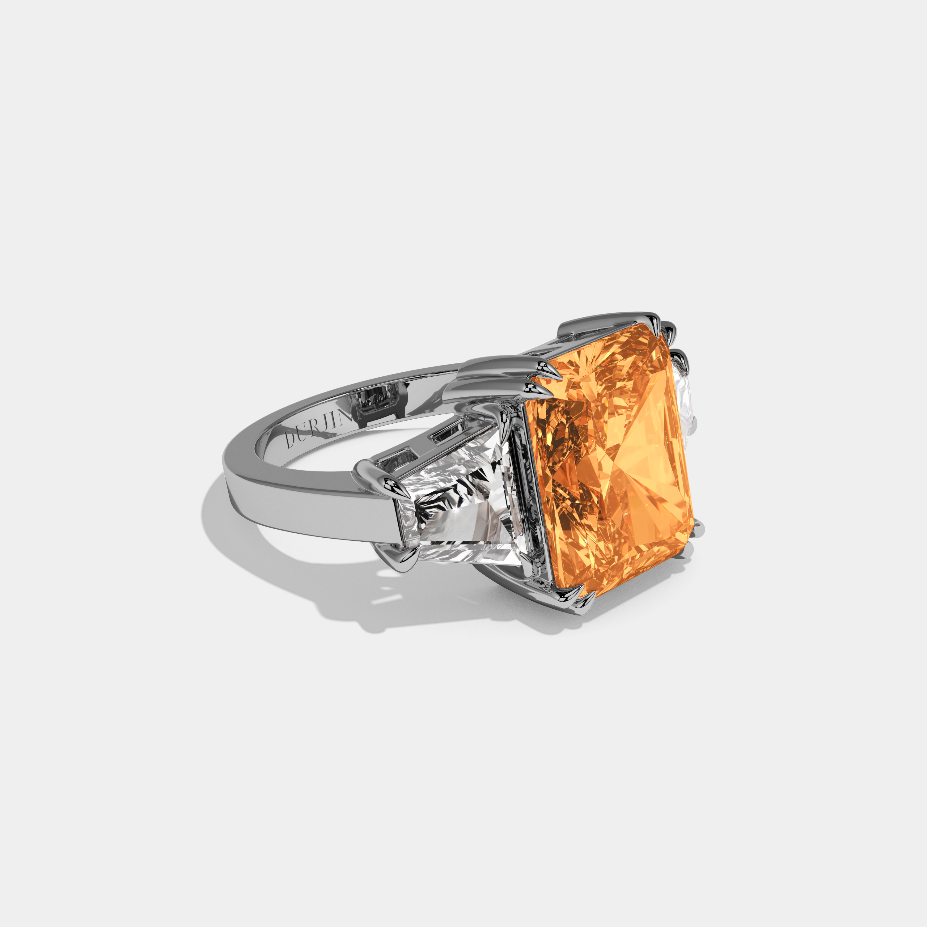 Philippa Fancy Orange Radiant Cut Diamond Plain Band With Trapezoid Sides Engagement Ring 7ct 18K White Gold