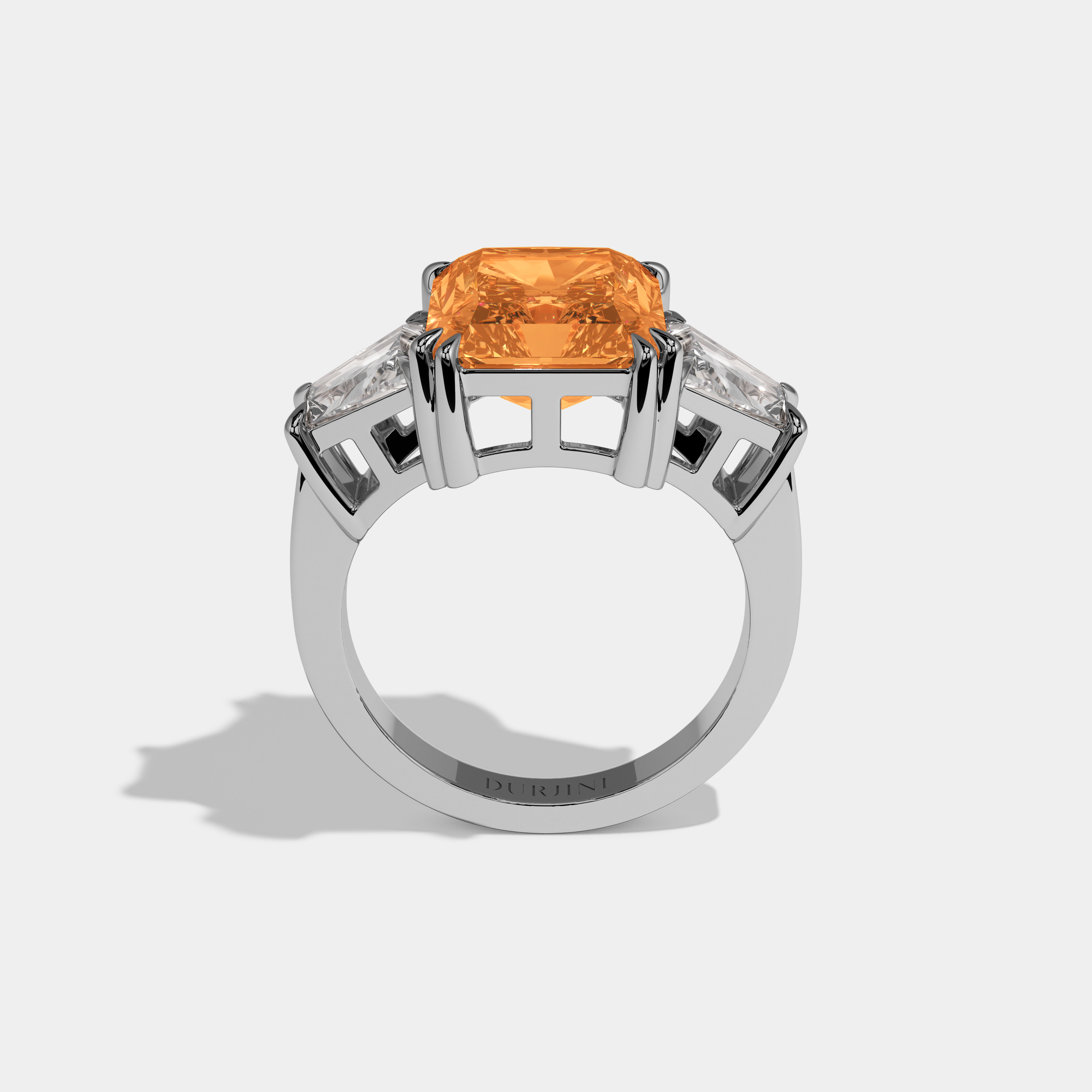 Philippa Fancy Orange Radiant Cut Diamond Plain Band With Trapezoid Sides Engagement Ring 7ct 18K White Gold