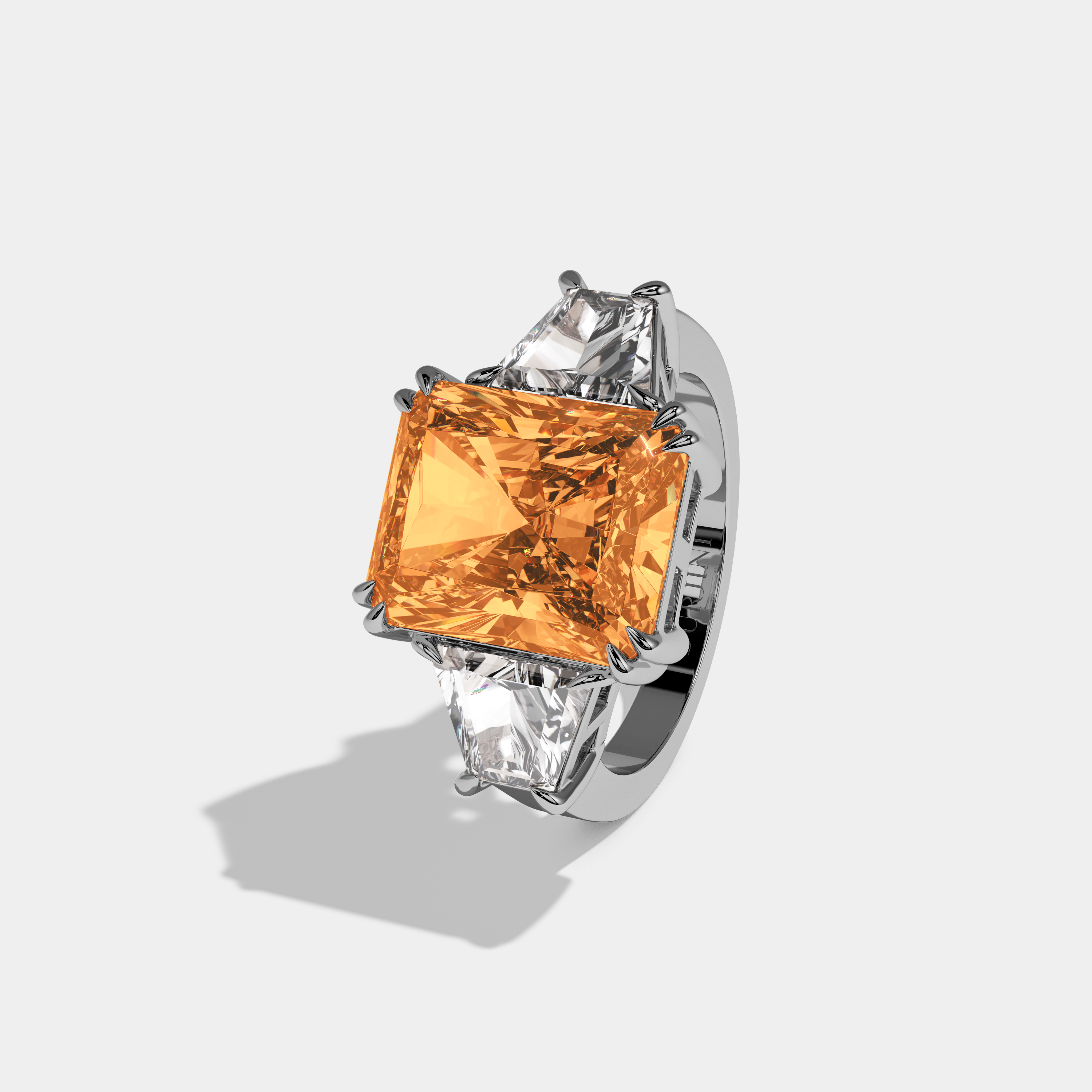Philippa Fancy Orange Radiant Cut Diamond Plain Band With Trapezoid Sides Engagement Ring 7ct 18K White Gold