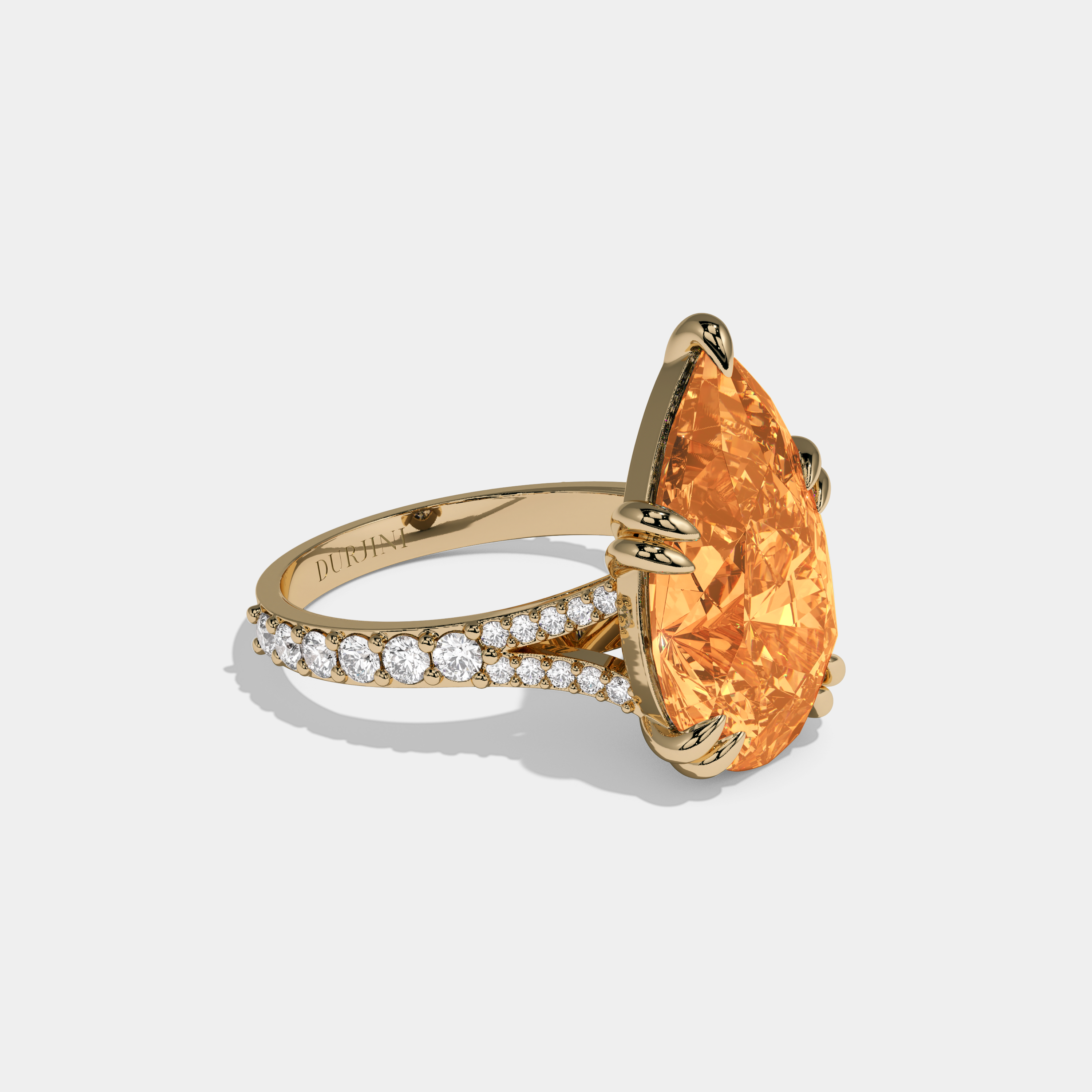 Augusta Fancy Orange Pear Brilliant Cut Diamond Band Engagement Ring 8ct 18K Yellow Gold