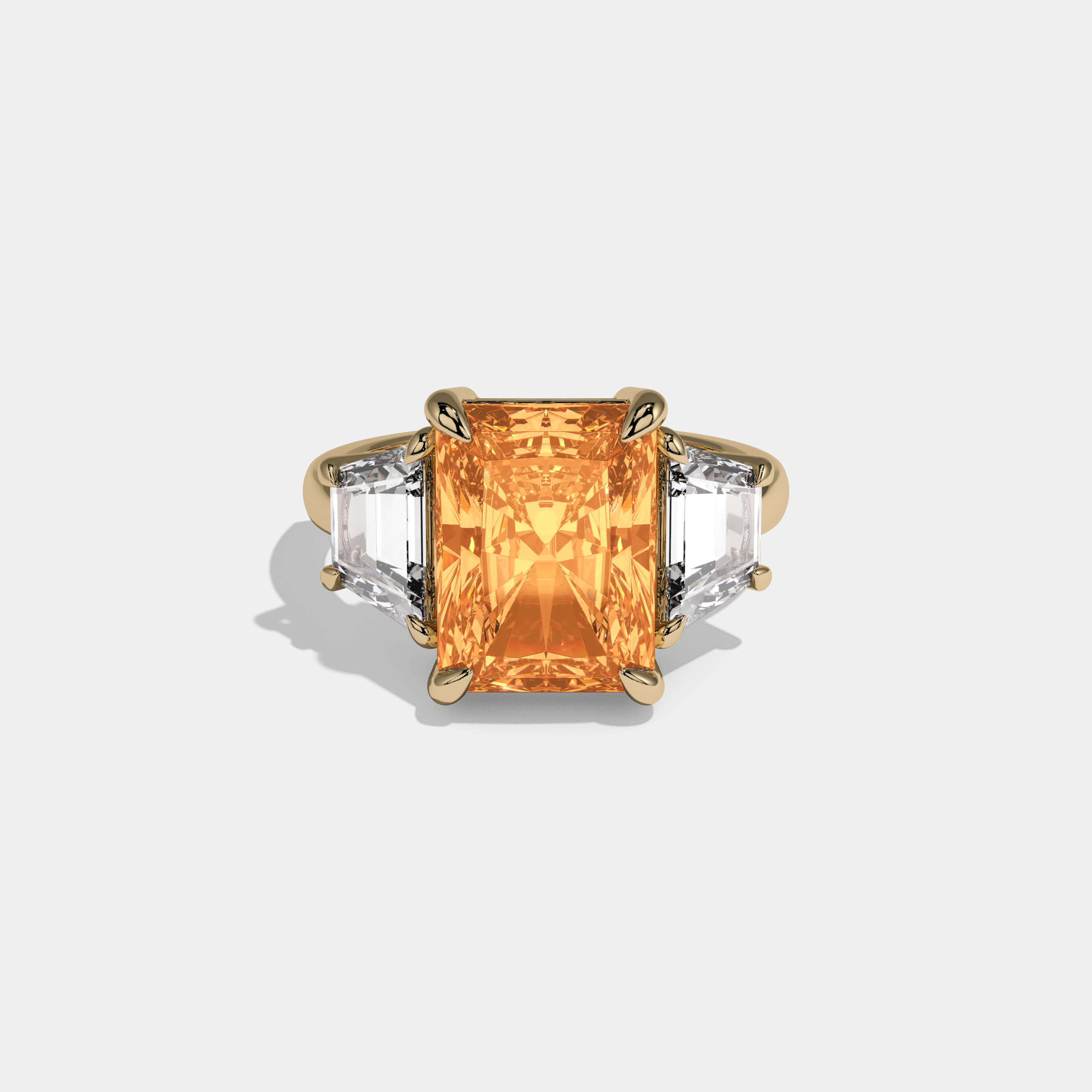 Sophia Fancy Orange Radiant Cut Diamond Plain Band With Step Cut Sides Engagement Ring 8ct 18K Yellow Gold