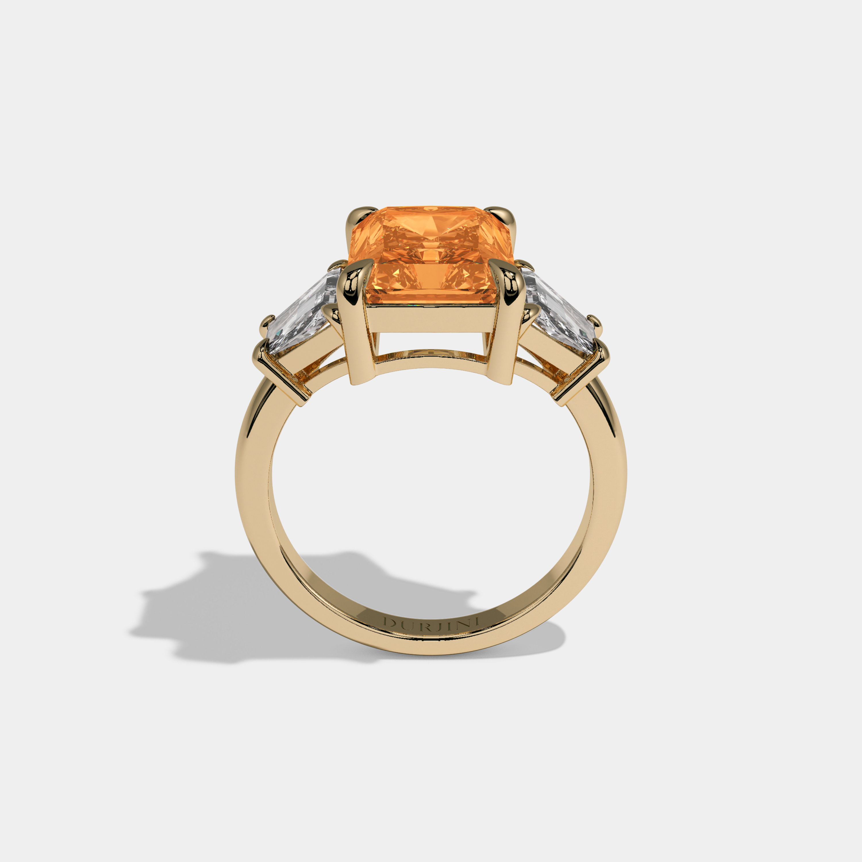 Sophia Fancy Orange Radiant Cut Diamond Plain Band With Step Cut Sides Engagement Ring 8ct 18K Yellow Gold