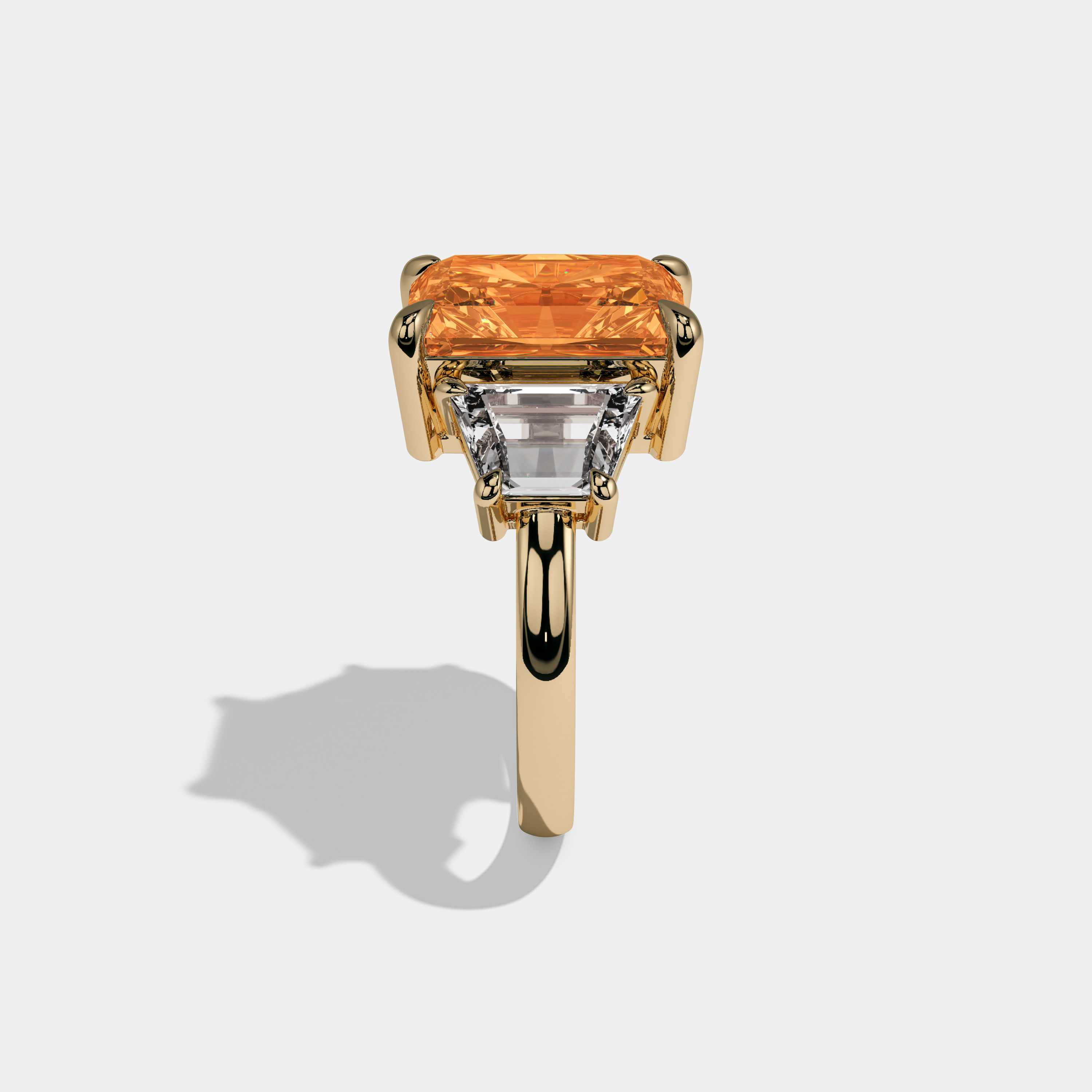 Sophia Fancy Orange Radiant Cut Diamond Plain Band With Step Cut Sides Engagement Ring 8ct 18K Yellow Gold