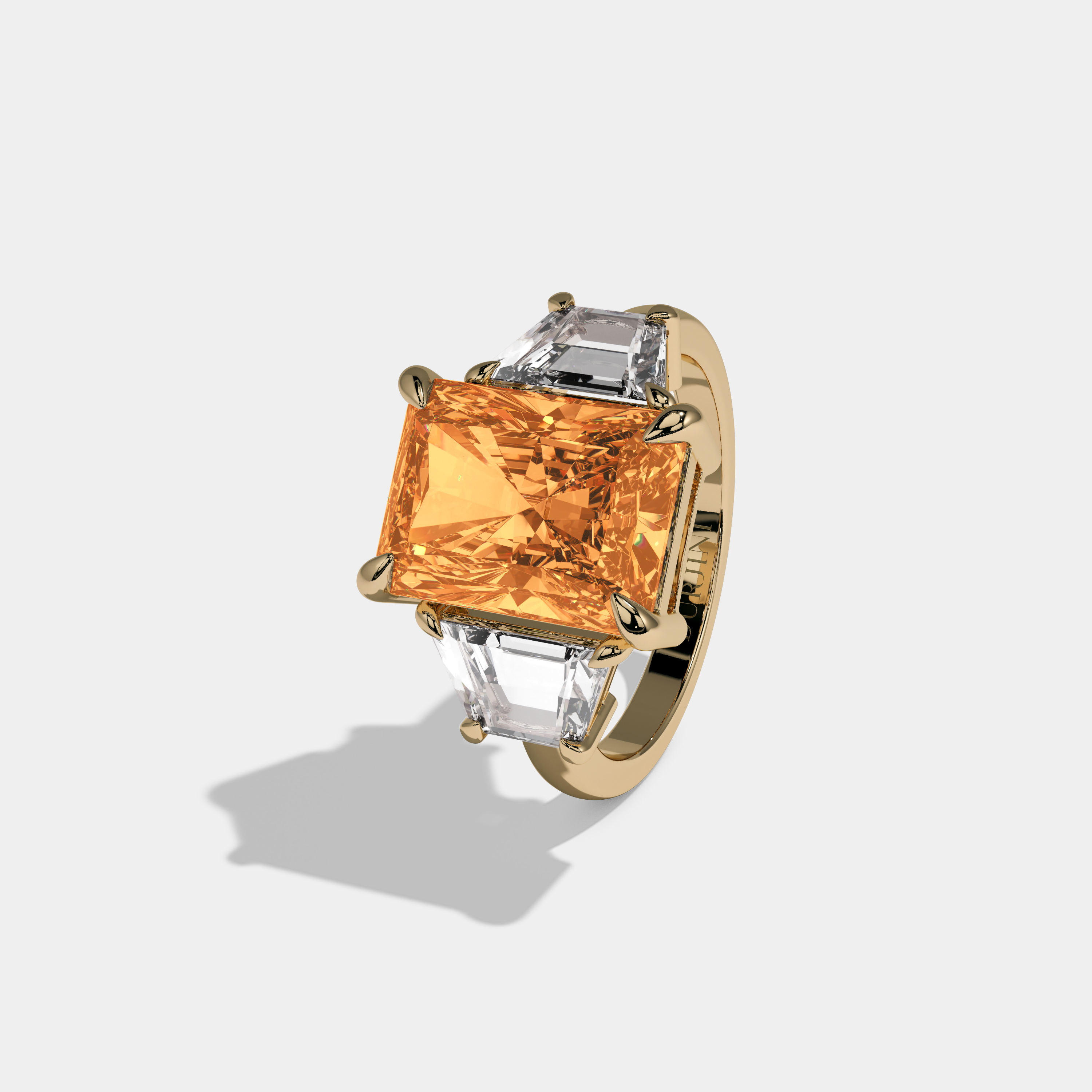 Sophia Fancy Orange Radiant Cut Diamond Plain Band With Step Cut Sides Engagement Ring 8ct 18K Yellow Gold