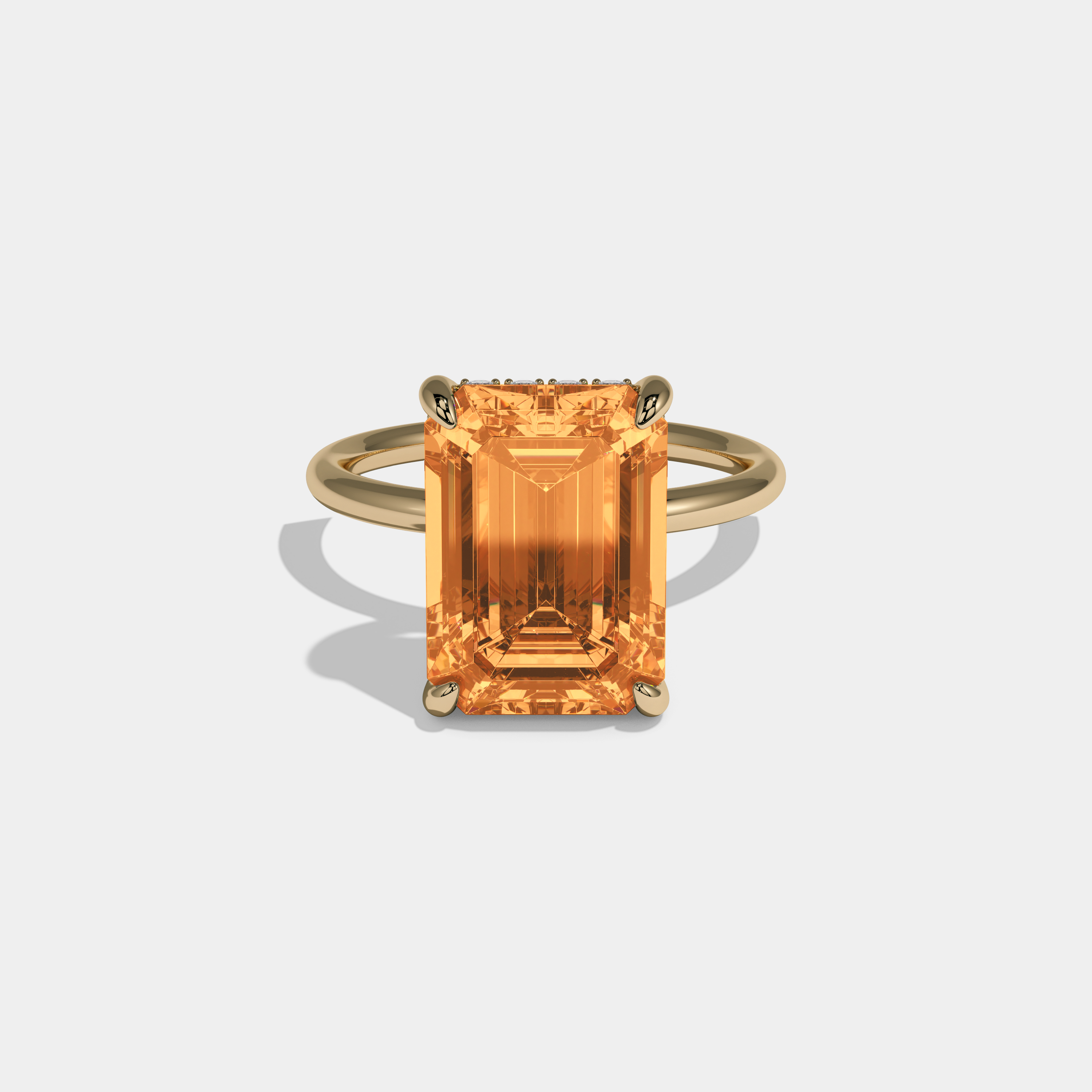 Isabella Fancy Orange Emerald Brilliant Cut Diamond Plain Band With Hidden Halo 6.5ct 18K Yellow Gold