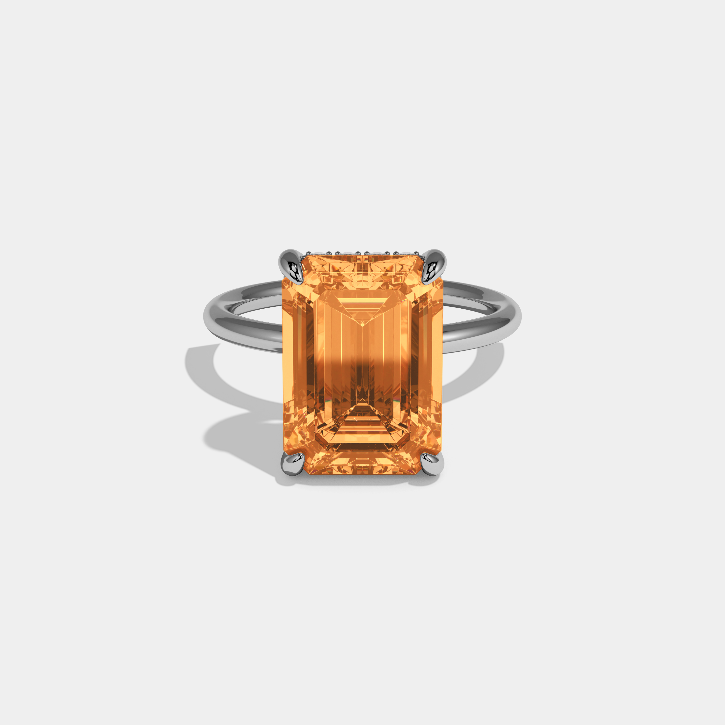 Diana Fancy Orange Emerald Brilliant Cut Diamond Plain Band With Hidden Halo 6.5ct 18K White Gold