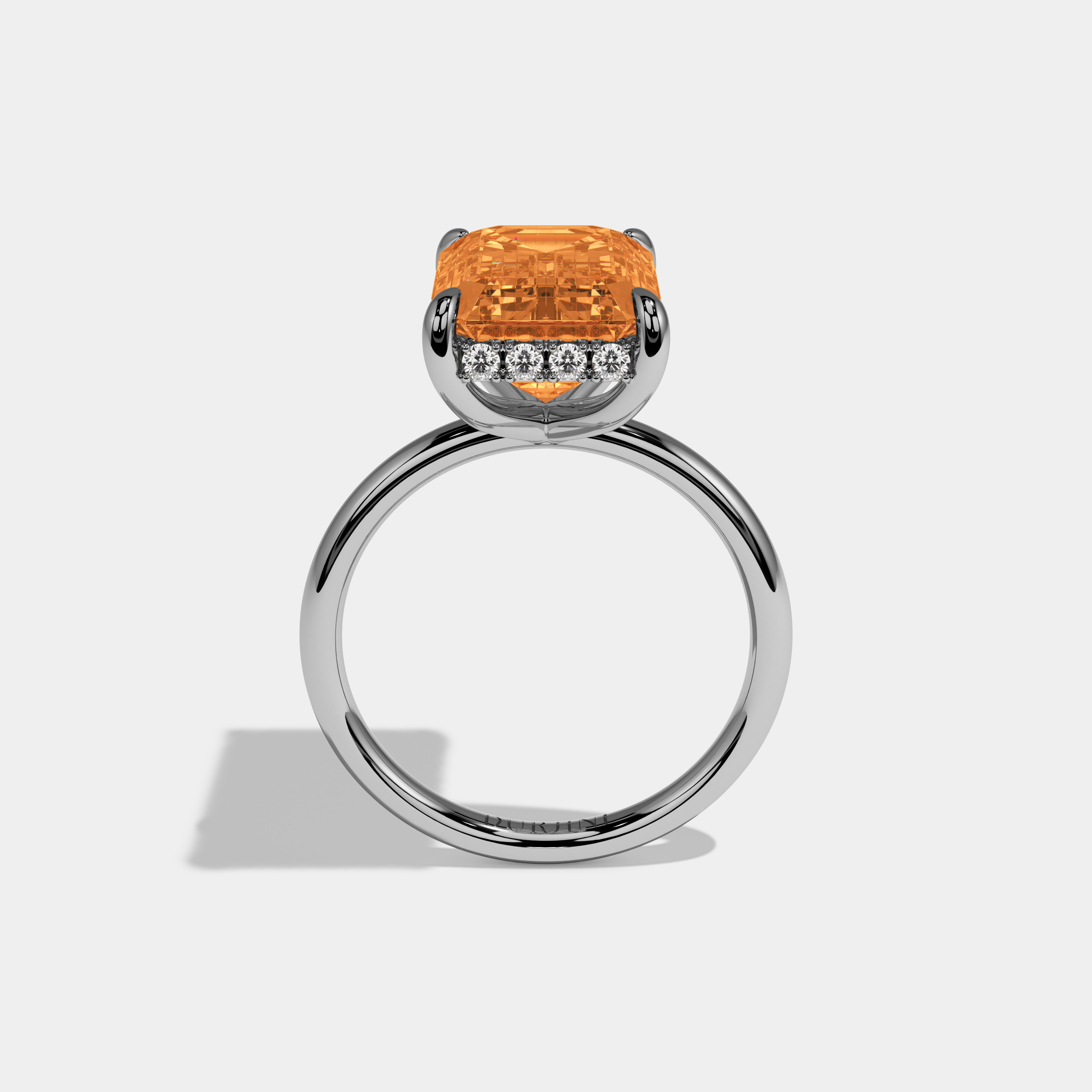 Diana Fancy Orange Emerald Brilliant Cut Diamond Plain Band With Hidden Halo 6.5ct 18K White Gold