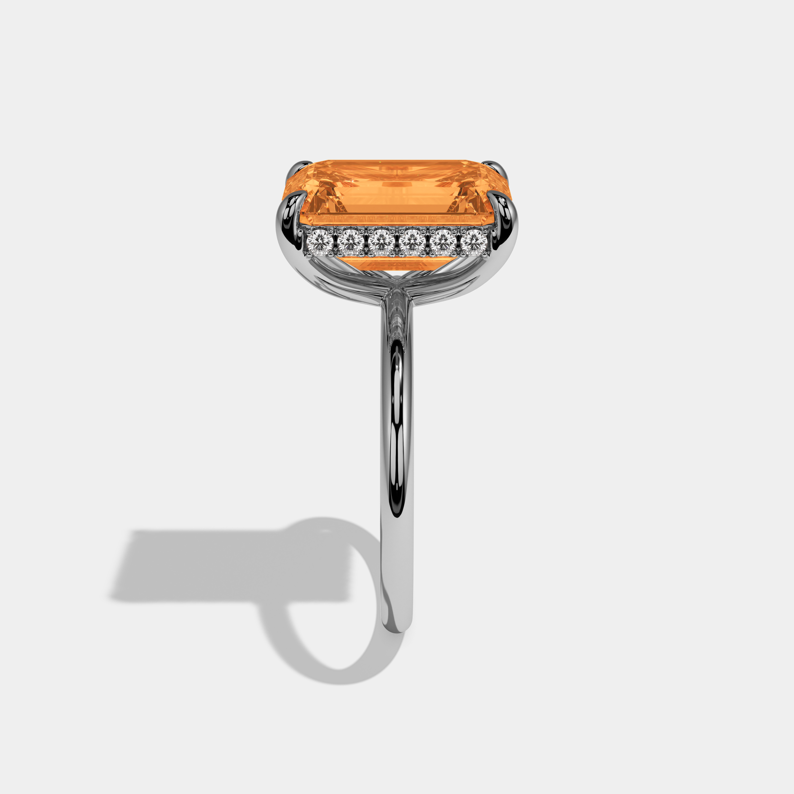Diana Fancy Orange Emerald Brilliant Cut Diamond Plain Band With Hidden Halo 6.5ct 18K White Gold