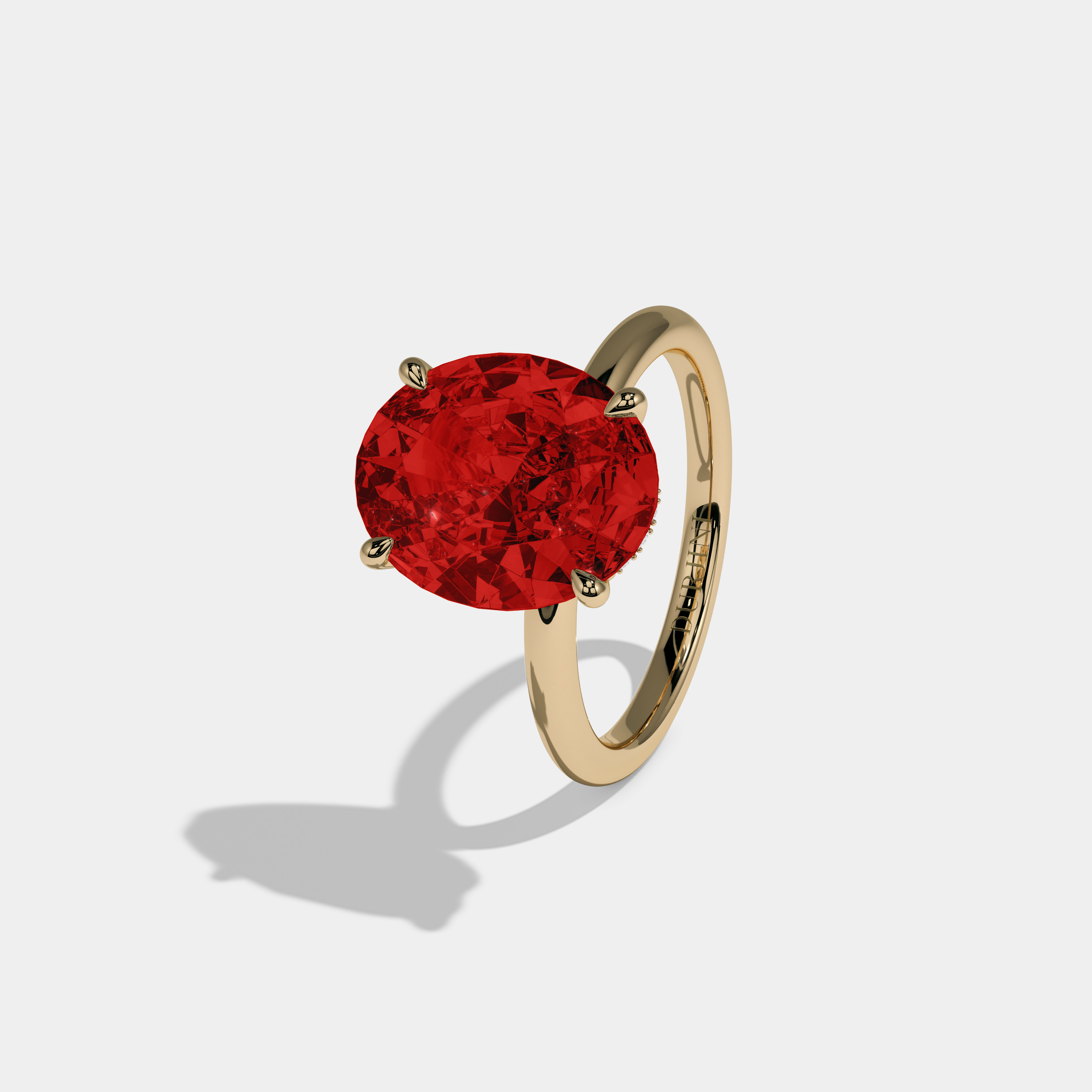 Eleanor Fancy Red Oval Cut Diamond Plain Band Engagement Ring 6.5ct 18K Yellow Gold