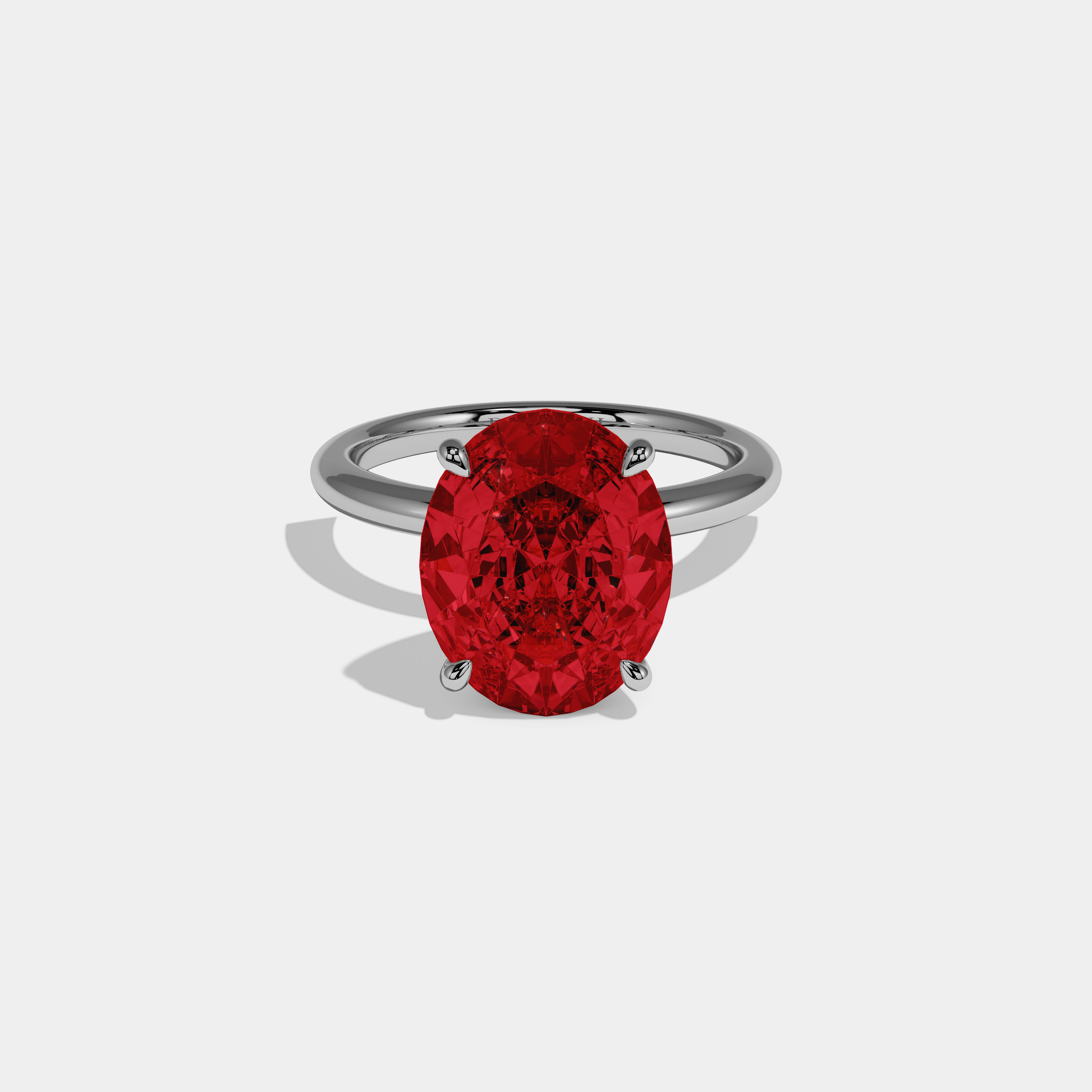 Anne Fancy Red Oval Cut Diamond Plain Band Engagement Ring 6.5ct 18K White Gold