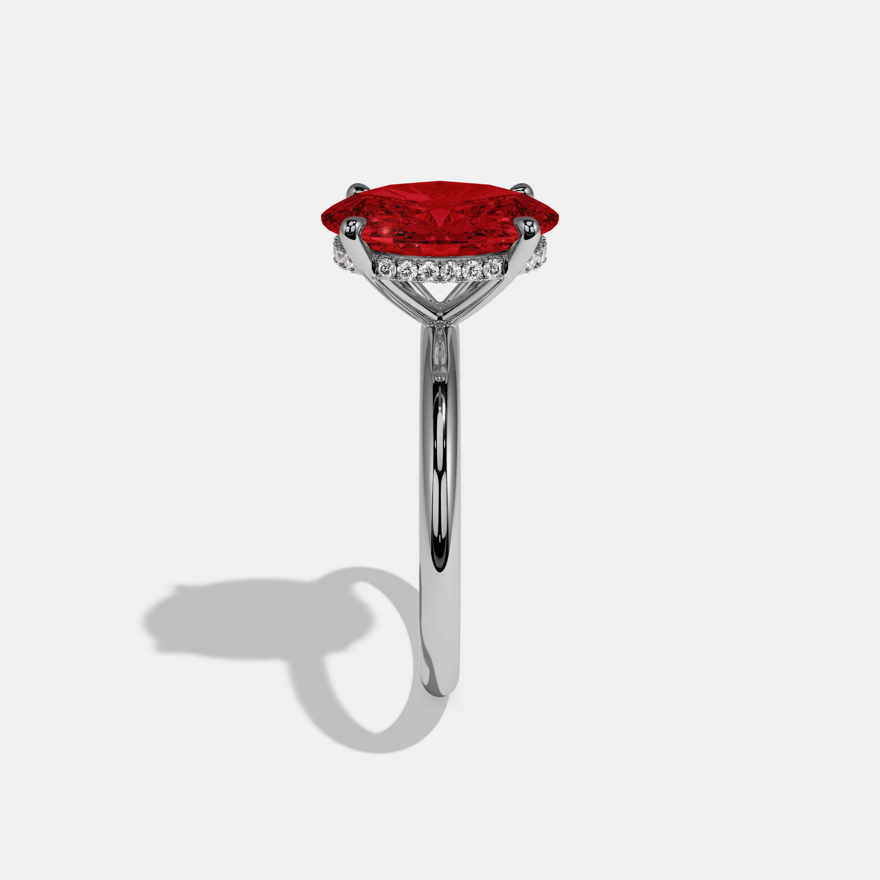 Anne Fancy Red Oval Cut Diamond Plain Band Engagement Ring 6.5ct 18K White Gold