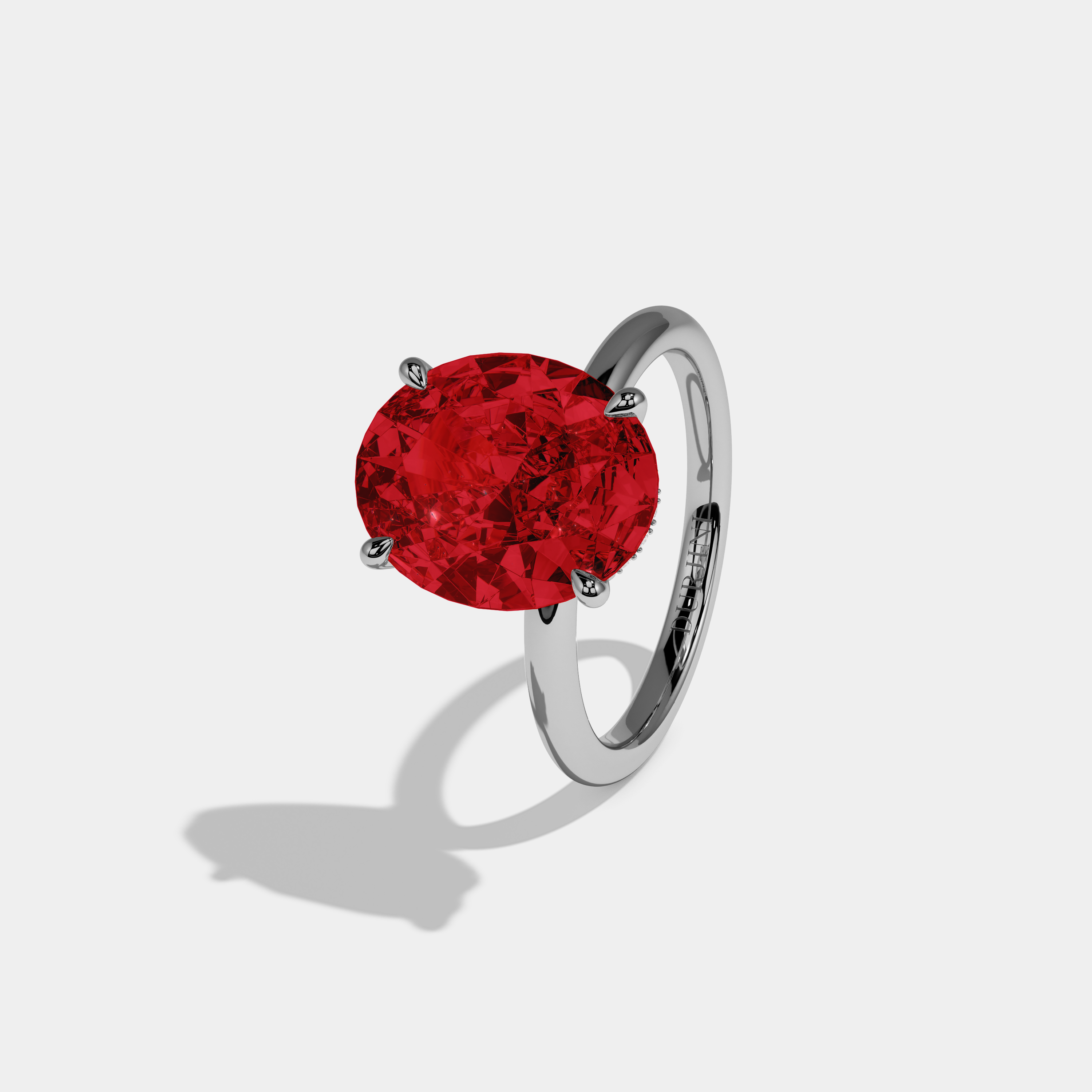 Anne Fancy Red Oval Cut Diamond Plain Band Engagement Ring 6.5ct 18K White Gold