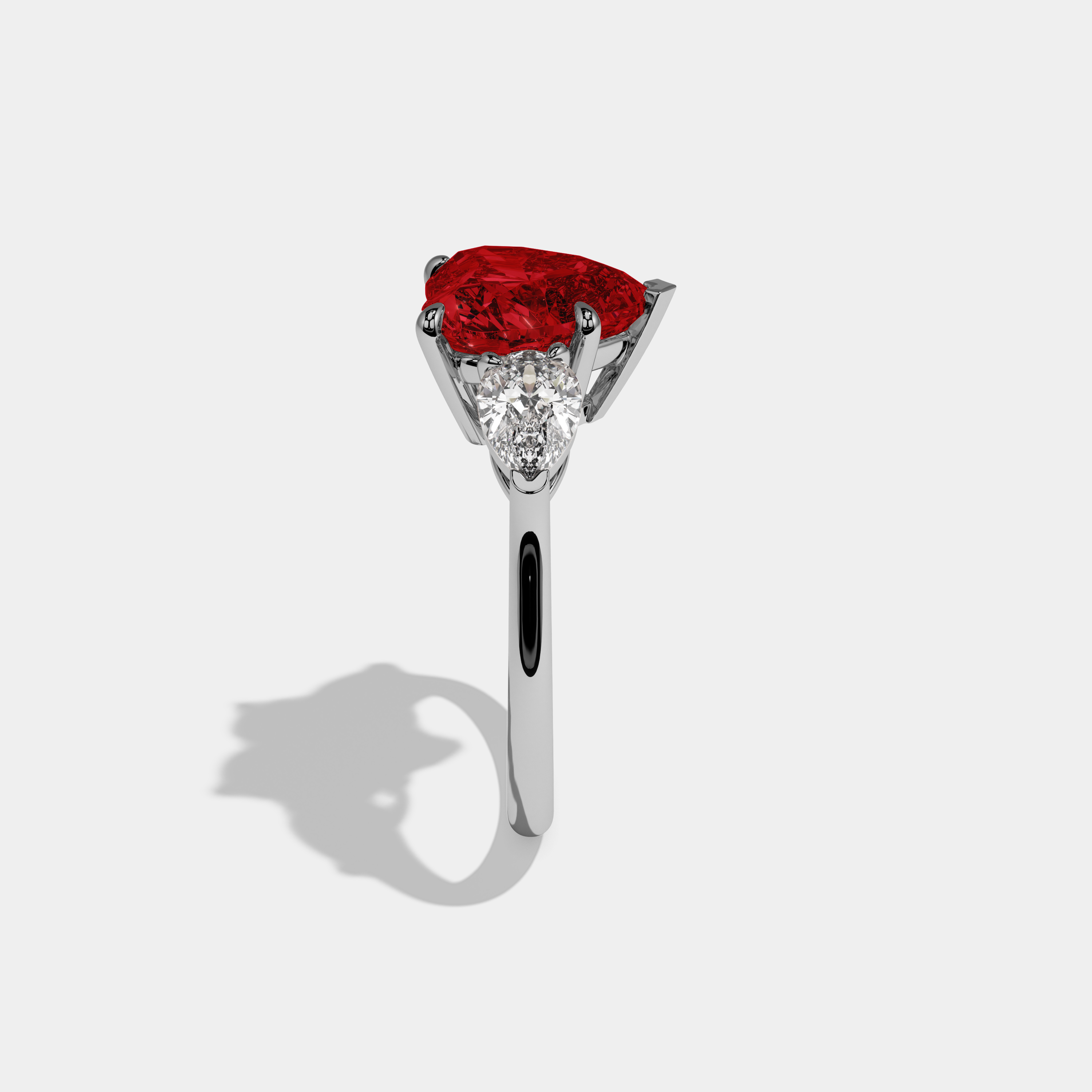 Anne Fancy Red Heart Cut Diamond Plain Band With Pear Cut Sides Engagement Ring 8ct 18K White Gold