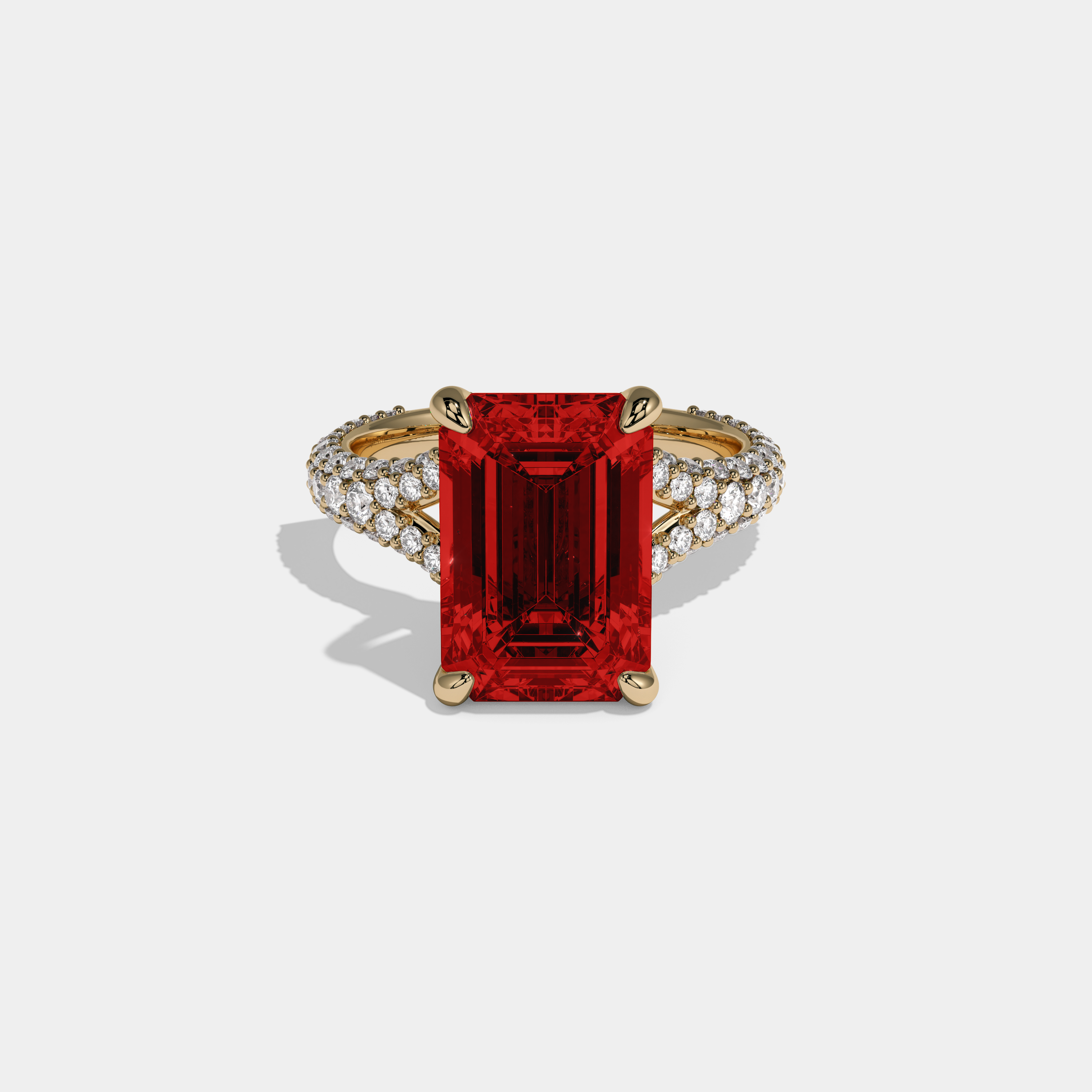Eleanor Fancy Red Emerald Cut Diamond Band Engagement Ring 8ct 18K Yellow Gold