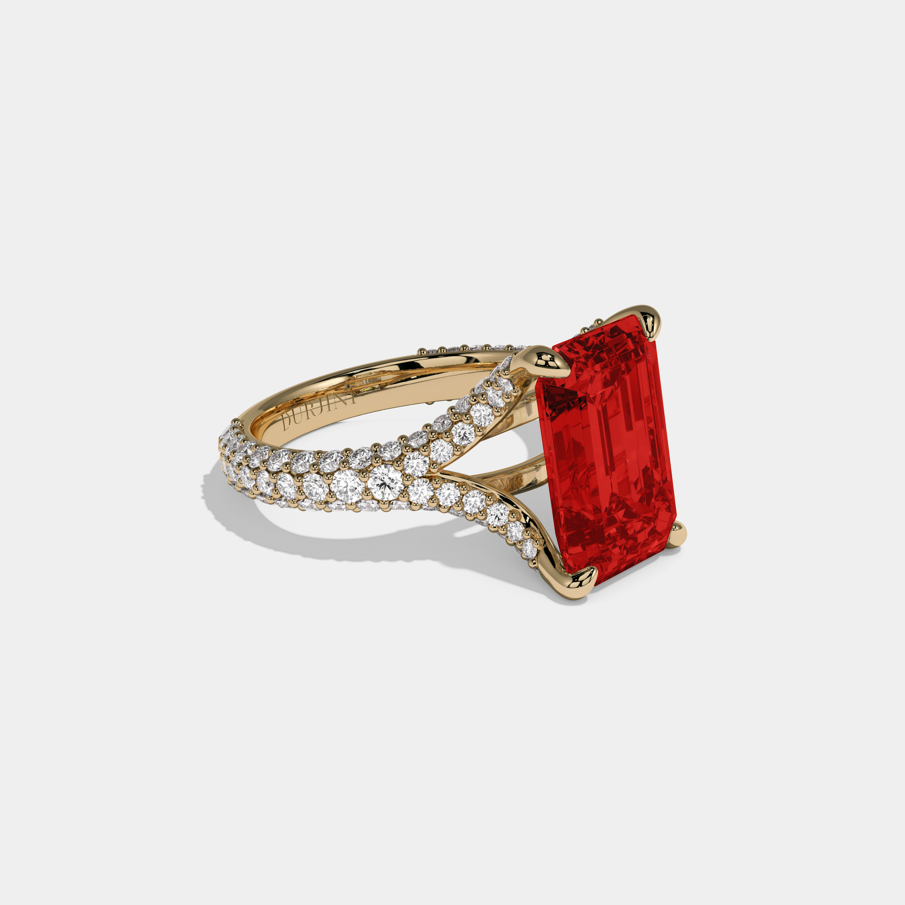 Eleanor Fancy Red Emerald Cut Diamond Band Engagement Ring 8ct 18K Yellow Gold