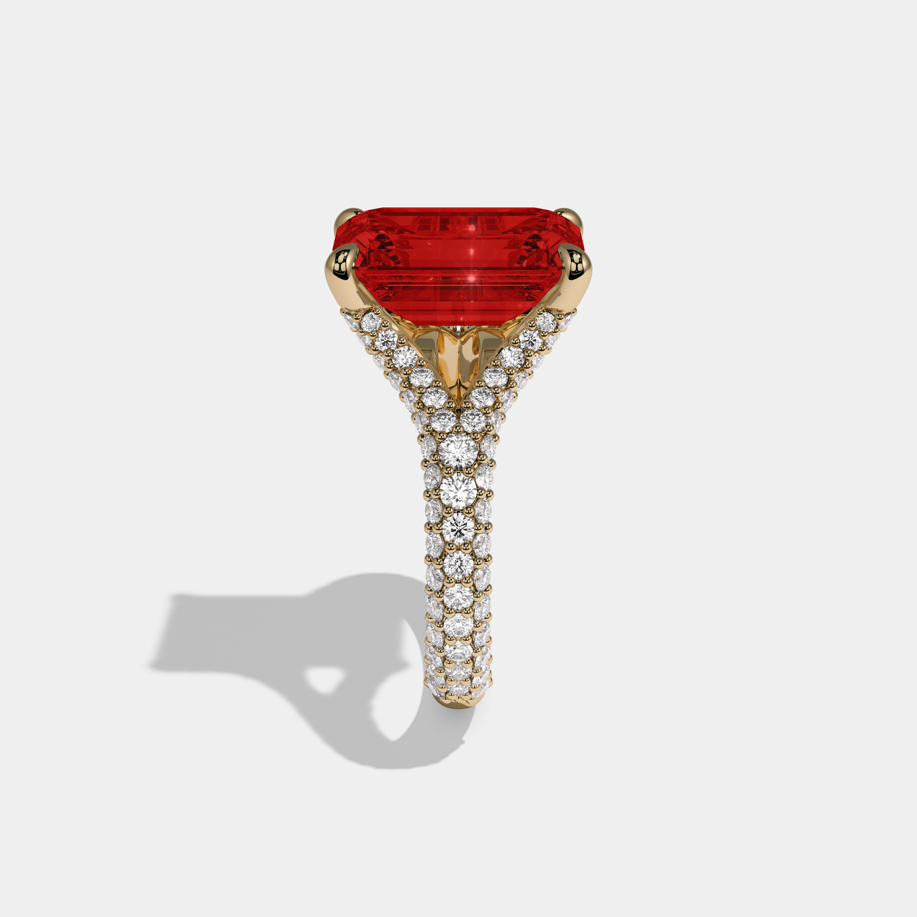 Eleanor Fancy Red Emerald Cut Diamond Band Engagement Ring 8ct 18K Yellow Gold