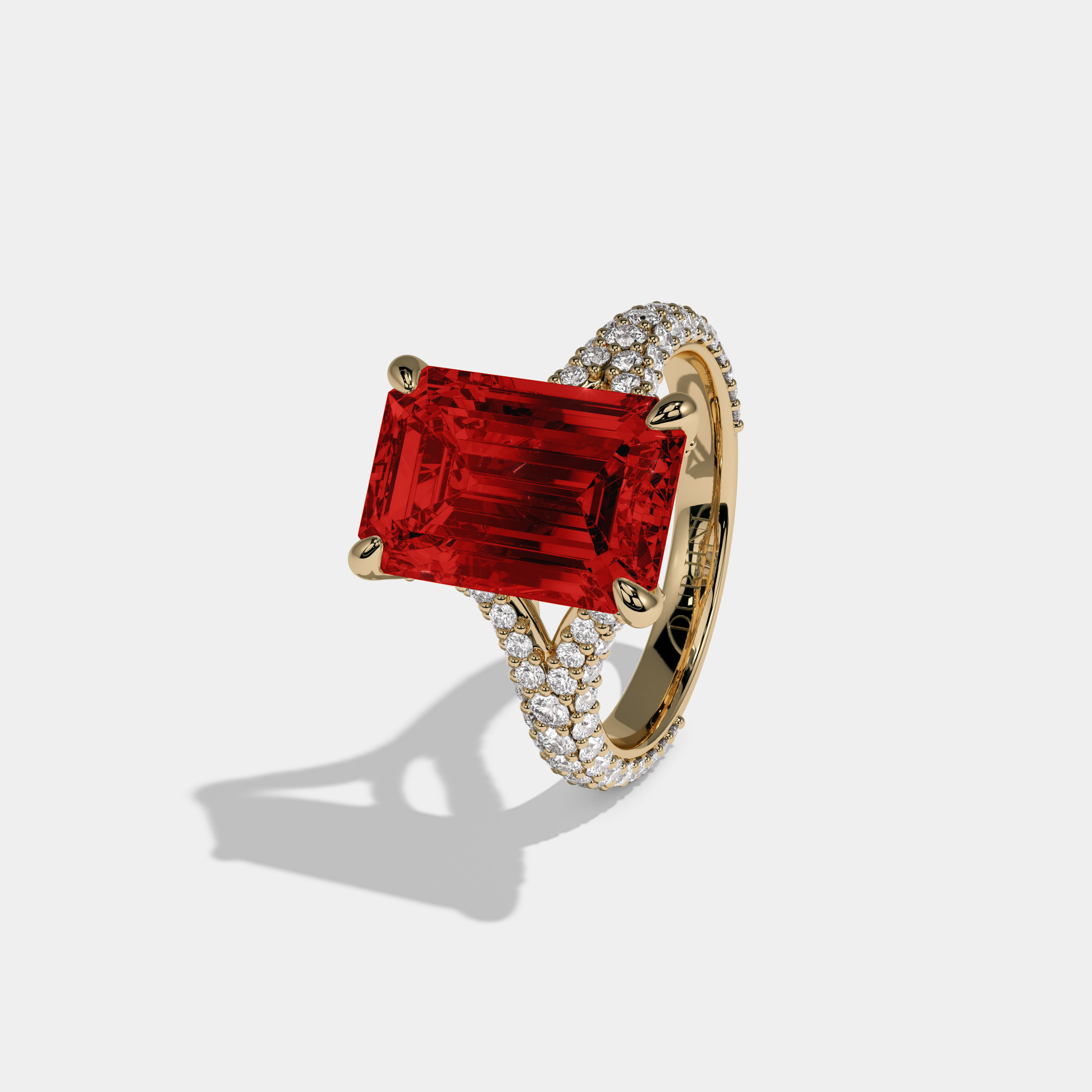 Eleanor Fancy Red Emerald Cut Diamond Band Engagement Ring 8ct 18K Yellow Gold