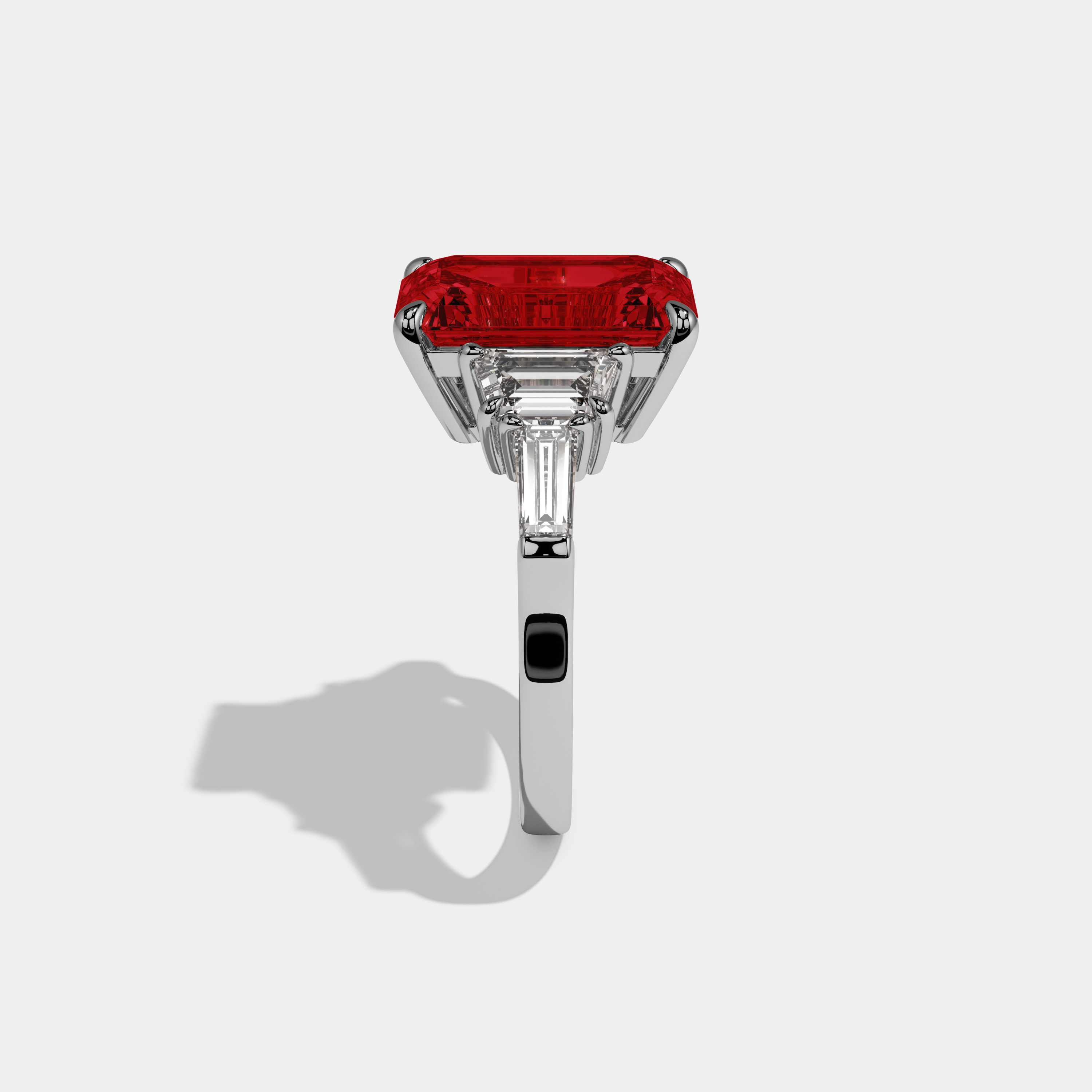 Anne Fancy Red Emerald Cut Diamond Plain Band With Step Cut Sides Engagement Ring 8ct 18K White Gold