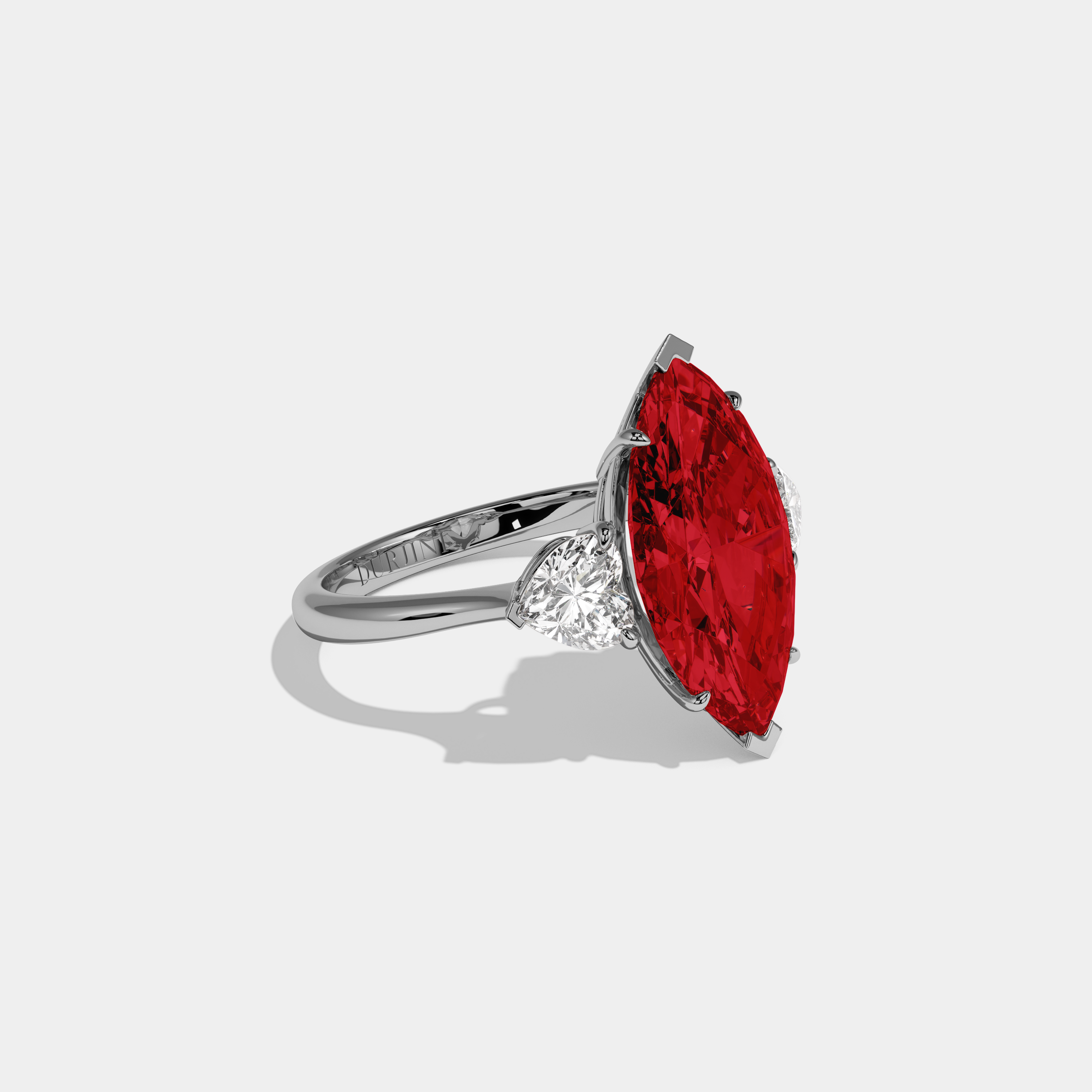 Anne Fancy Red Marquise Cut Diamond Plain Band With Heart Cut Sides Engagement Ring 8ct 18K White Gold