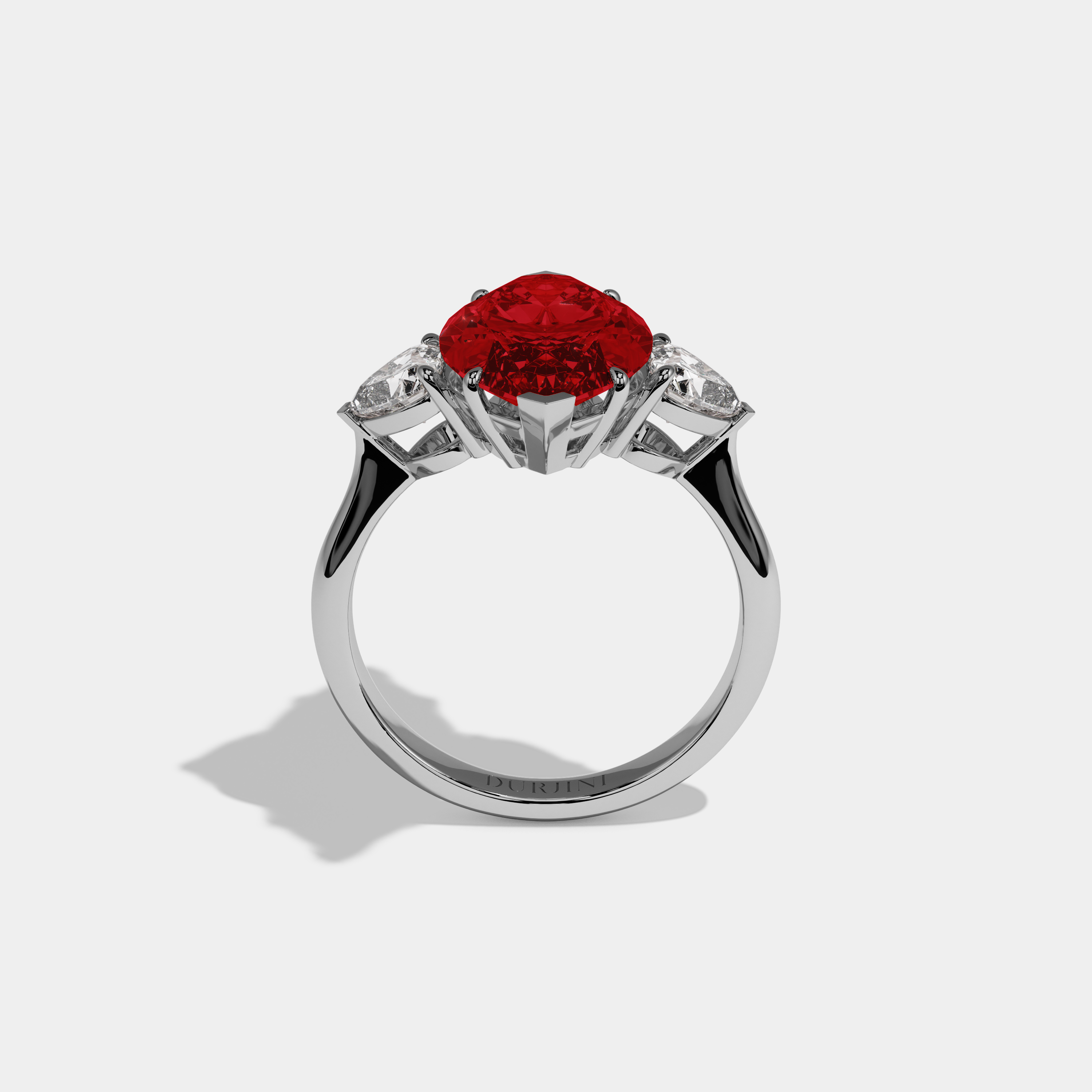 Anne Fancy Red Marquise Cut Diamond Plain Band With Heart Cut Sides Engagement Ring 8ct 18K White Gold