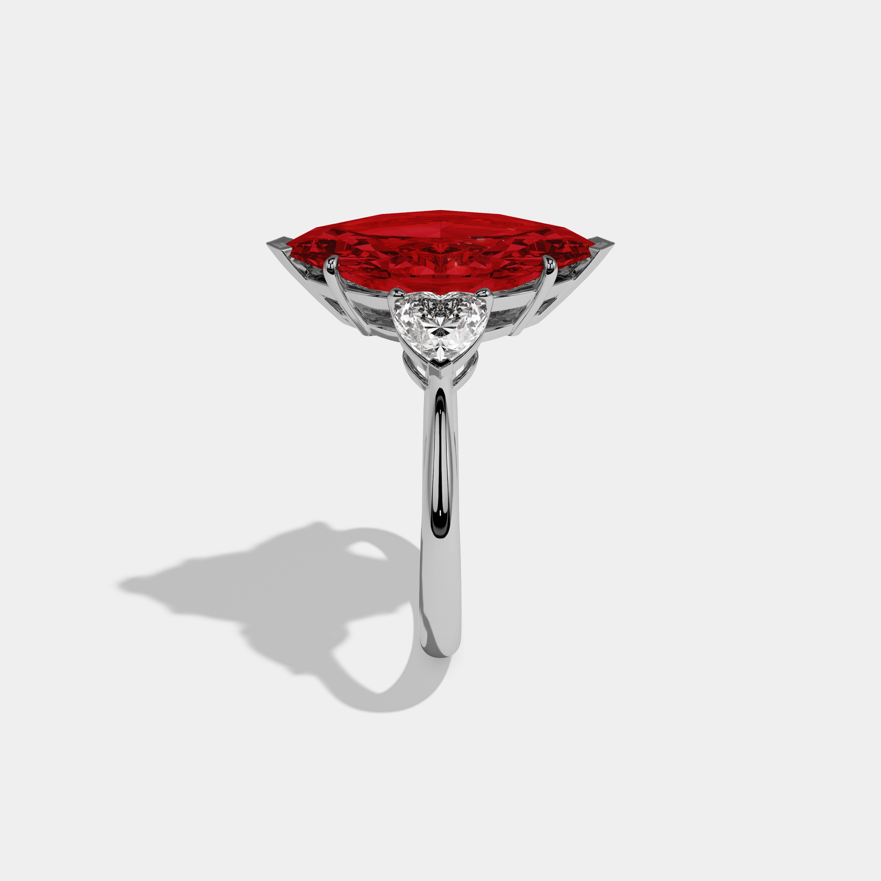 Anne Fancy Red Marquise Cut Diamond Plain Band With Heart Cut Sides Engagement Ring 8ct 18K White Gold