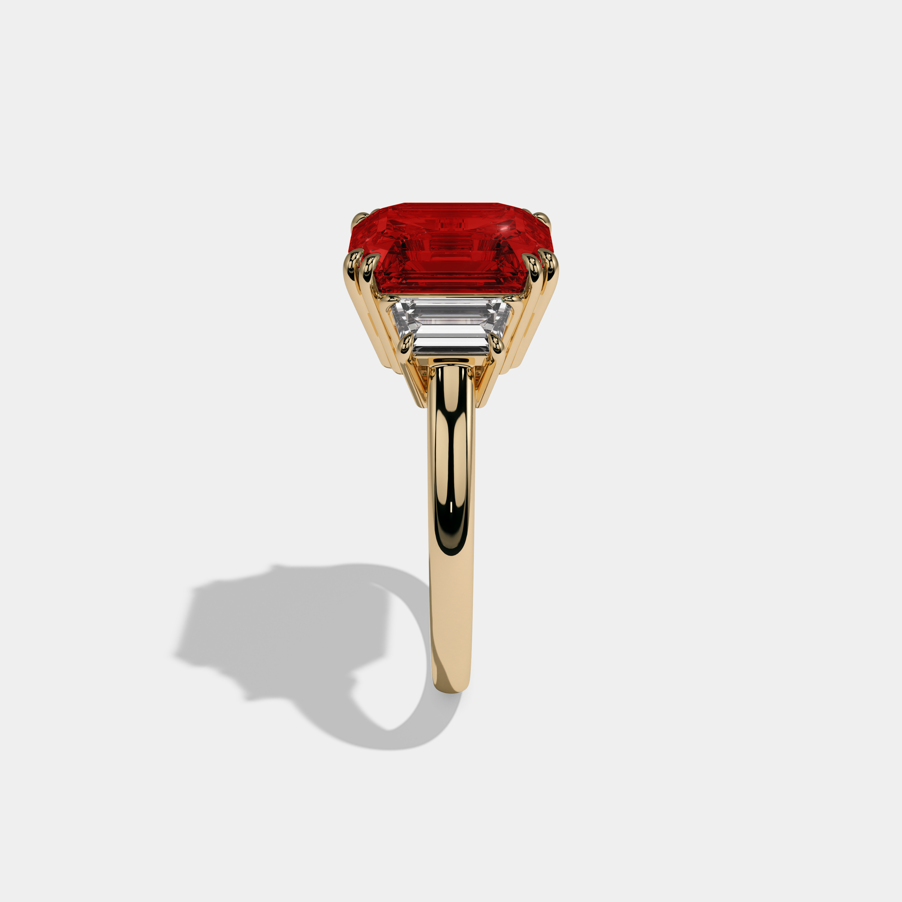 Eleanor Fancy Red Asscher Cut Diamond Plain Band With Step Cut Sides Engagement Ring 8ct 18K Yellow Gold