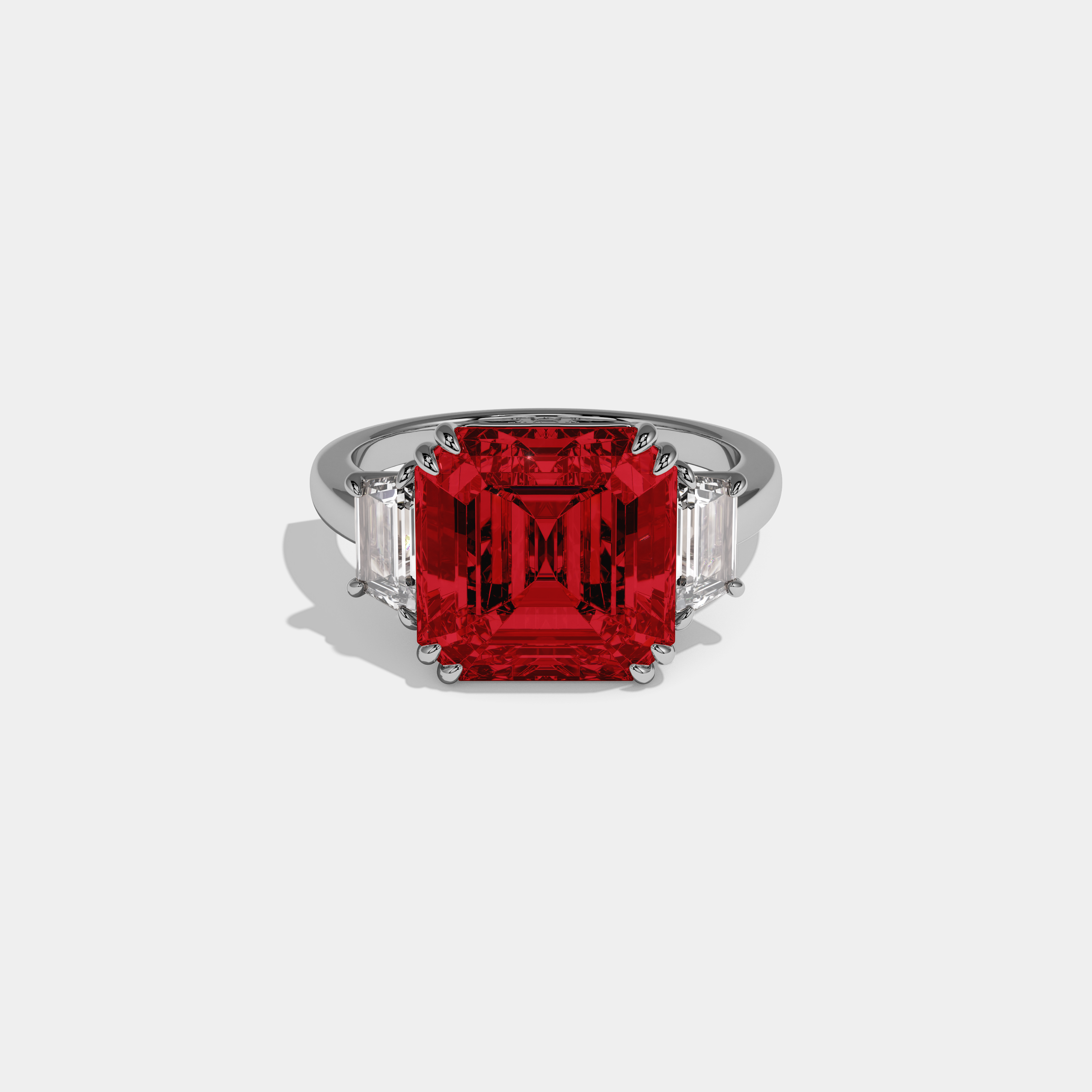 Anne Fancy Red Asscher Cut Diamond Plain Band With Step Cut Sides Engagement Ring 8ct 18K White Gold