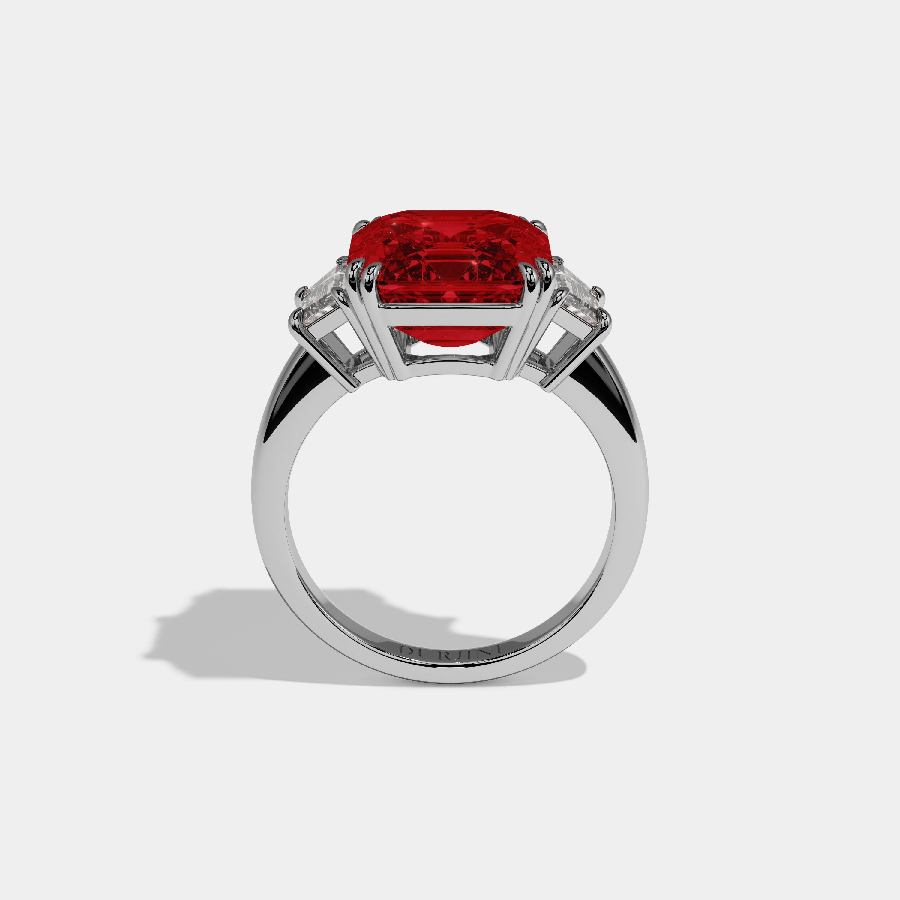 Anne Fancy Red Asscher Cut Diamond Plain Band With Step Cut Sides Engagement Ring 8ct 18K White Gold