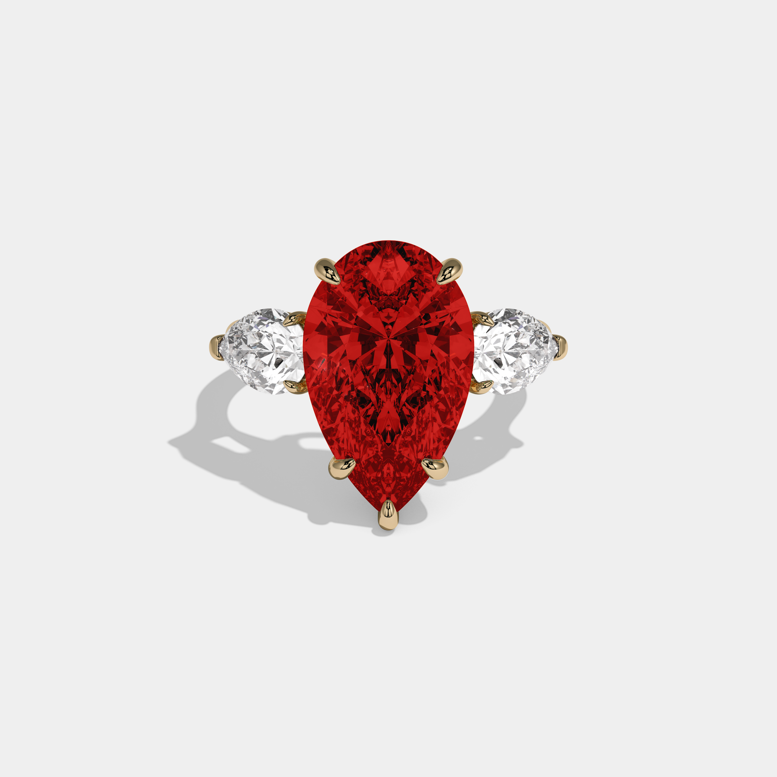 Philippa Fancy Red Pear Cut Diamond Plain Band With Pear Cut Sides Engagement Ring 8ct 18k Yellow Gold