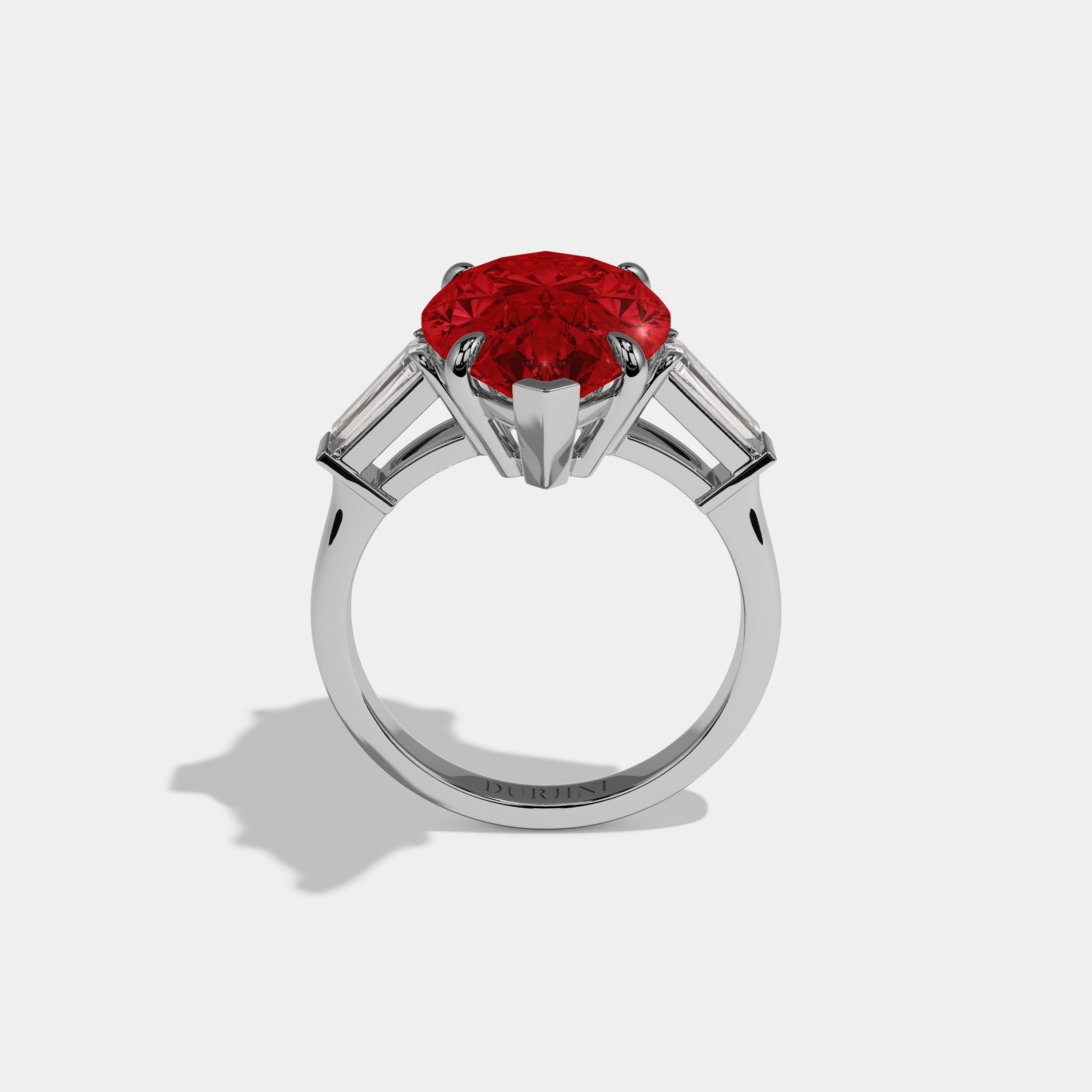 Isabella Fancy Red Pear Cut Diamond Plain Band With Baguette Cut Sides Engagement Ring 8ct 18k White Gold