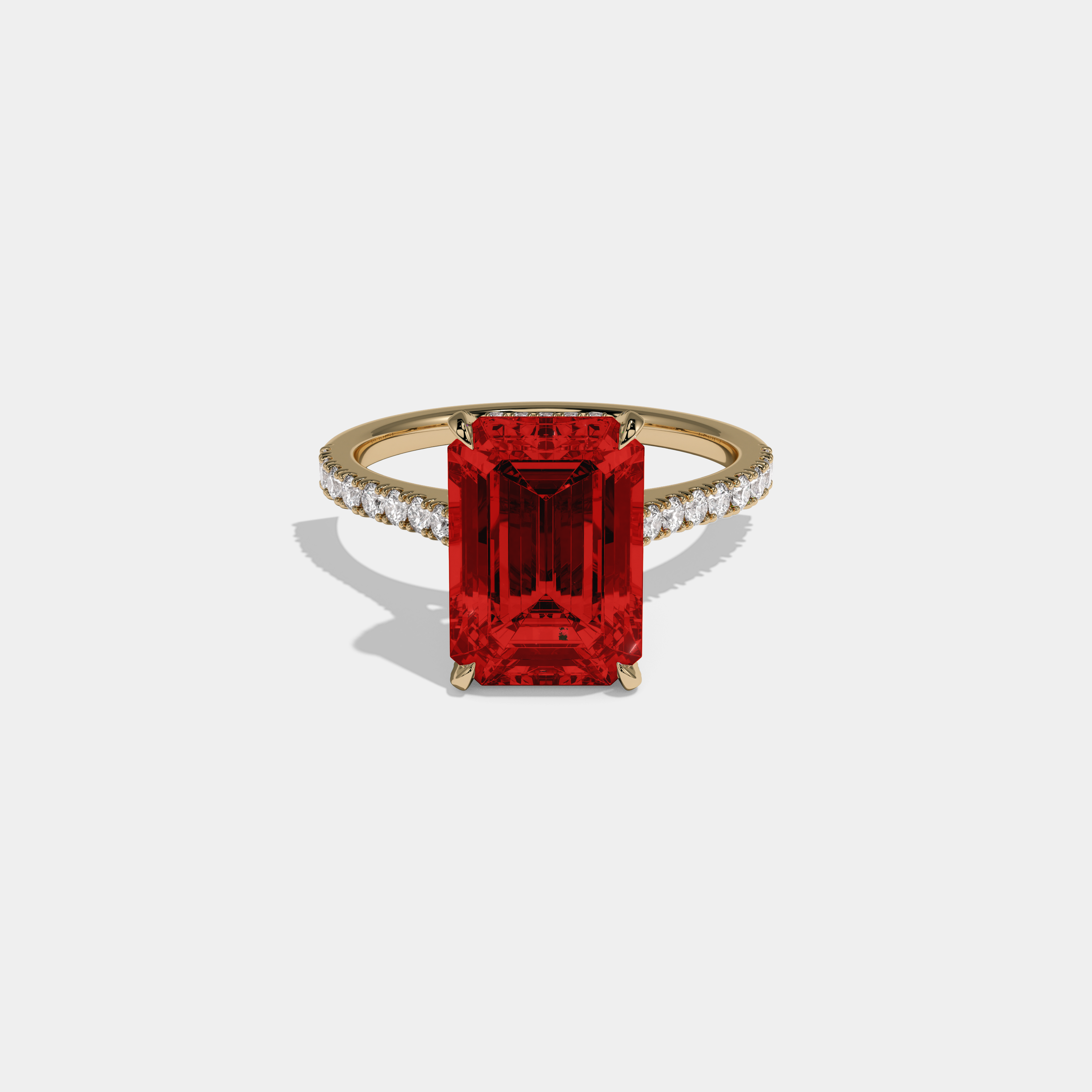 Anne Fancy Red Emerald Cut Diamond Band Engagement Ring 8ct 18k Yellow Gold