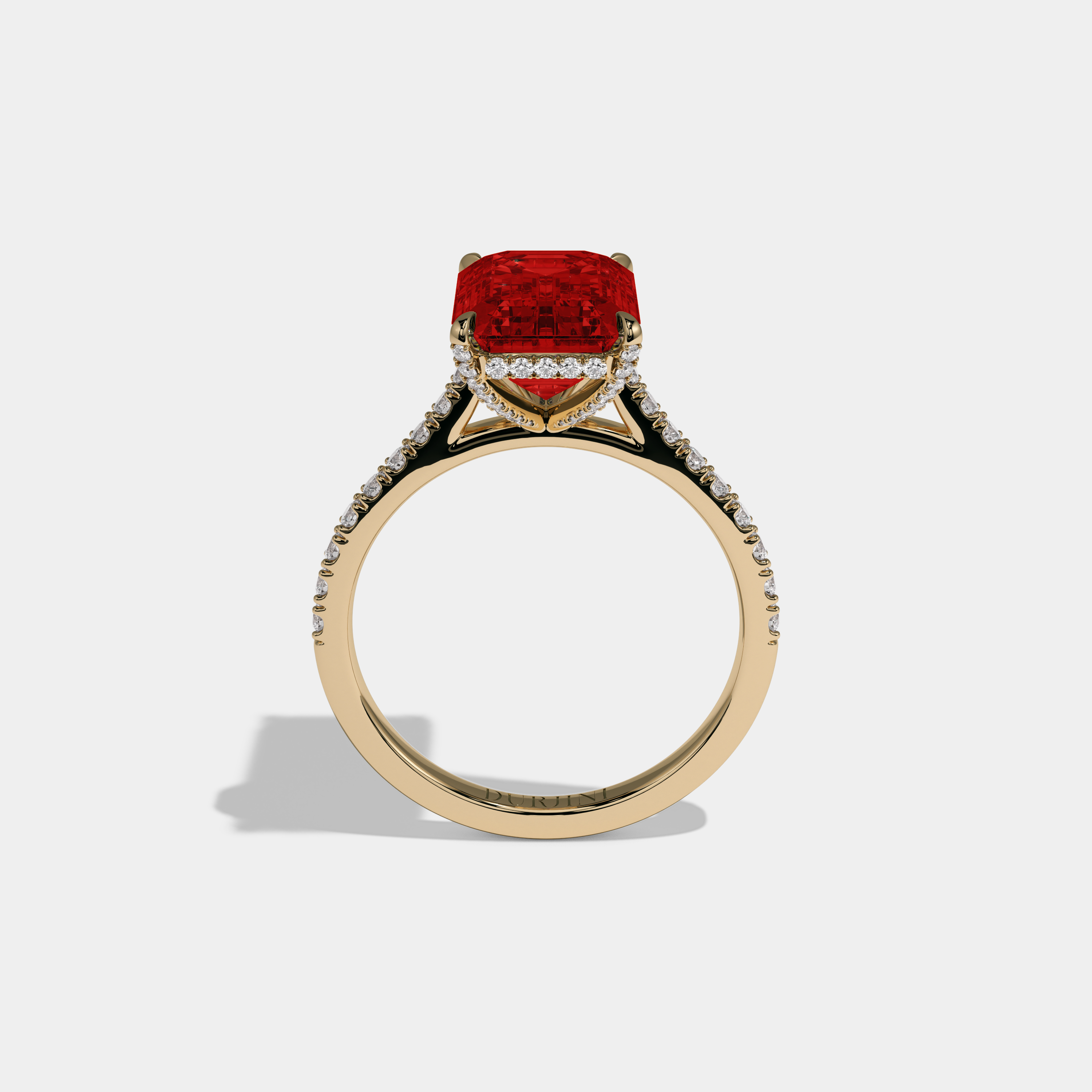Anne Fancy Red Emerald Cut Diamond Band Engagement Ring 8ct 18k Yellow Gold