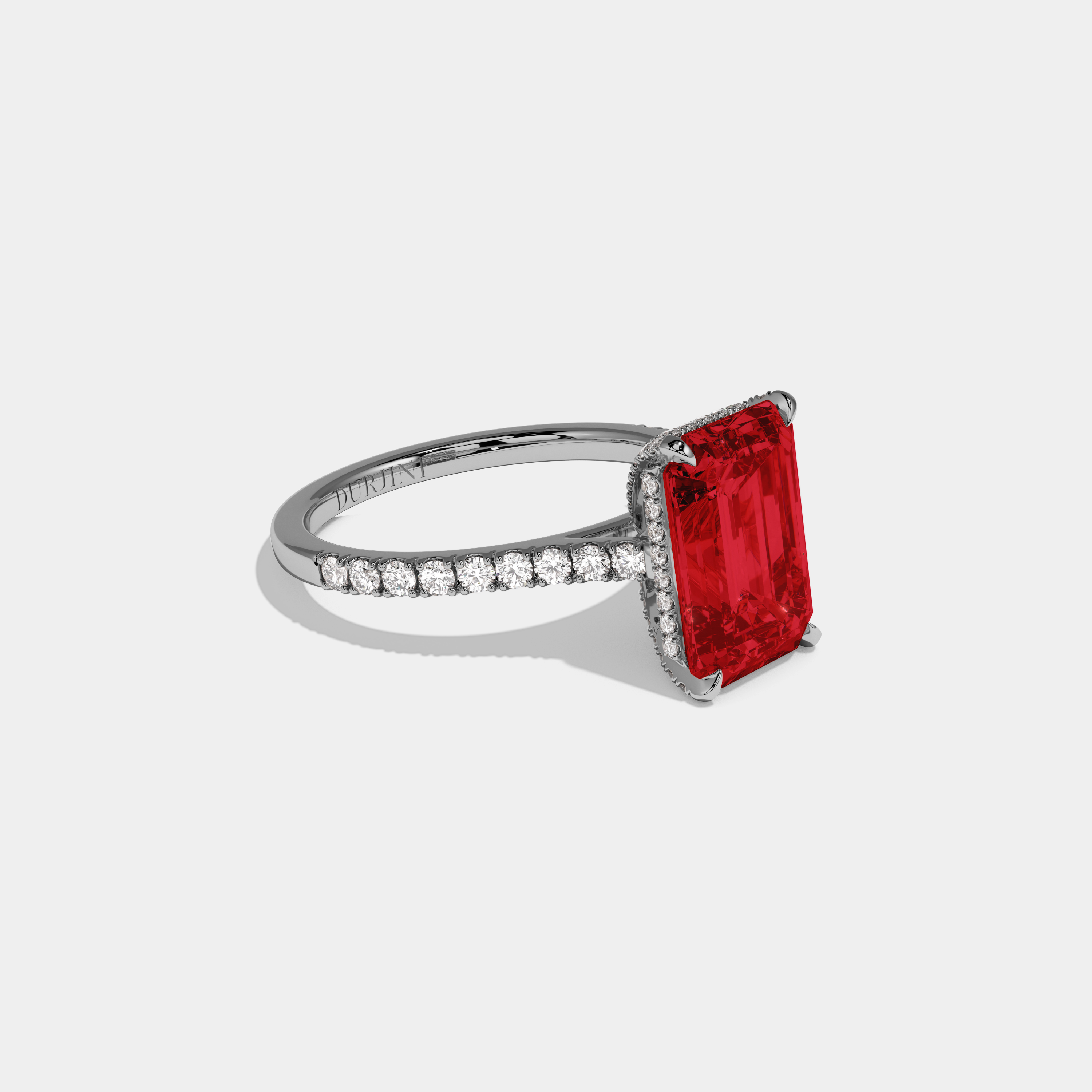 Elizabeth Fancy Red Emerald Cut Diamond Band Engagement Ring 8ct 18k White Gold
