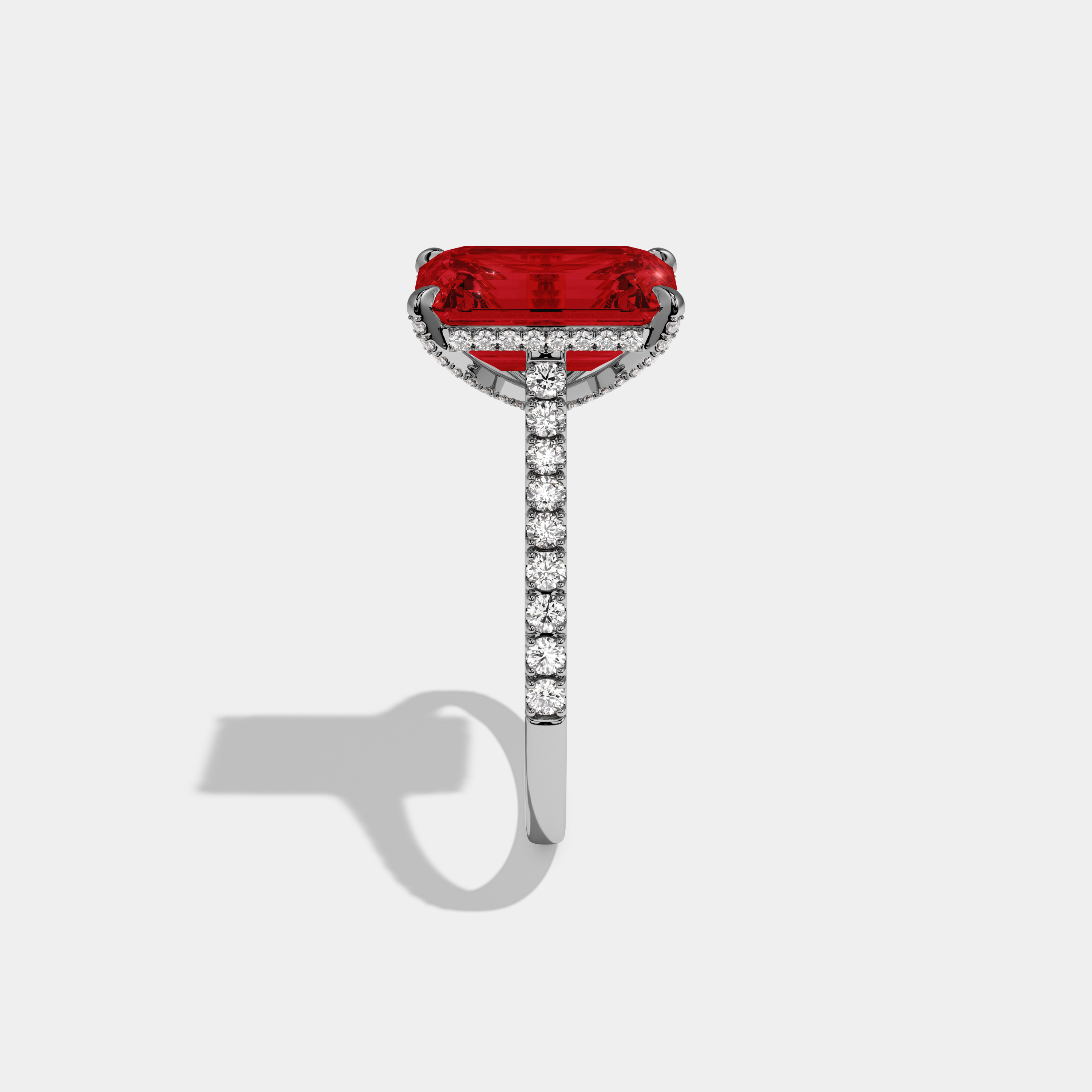 Elizabeth Fancy Red Emerald Cut Diamond Band Engagement Ring 8ct 18k White Gold