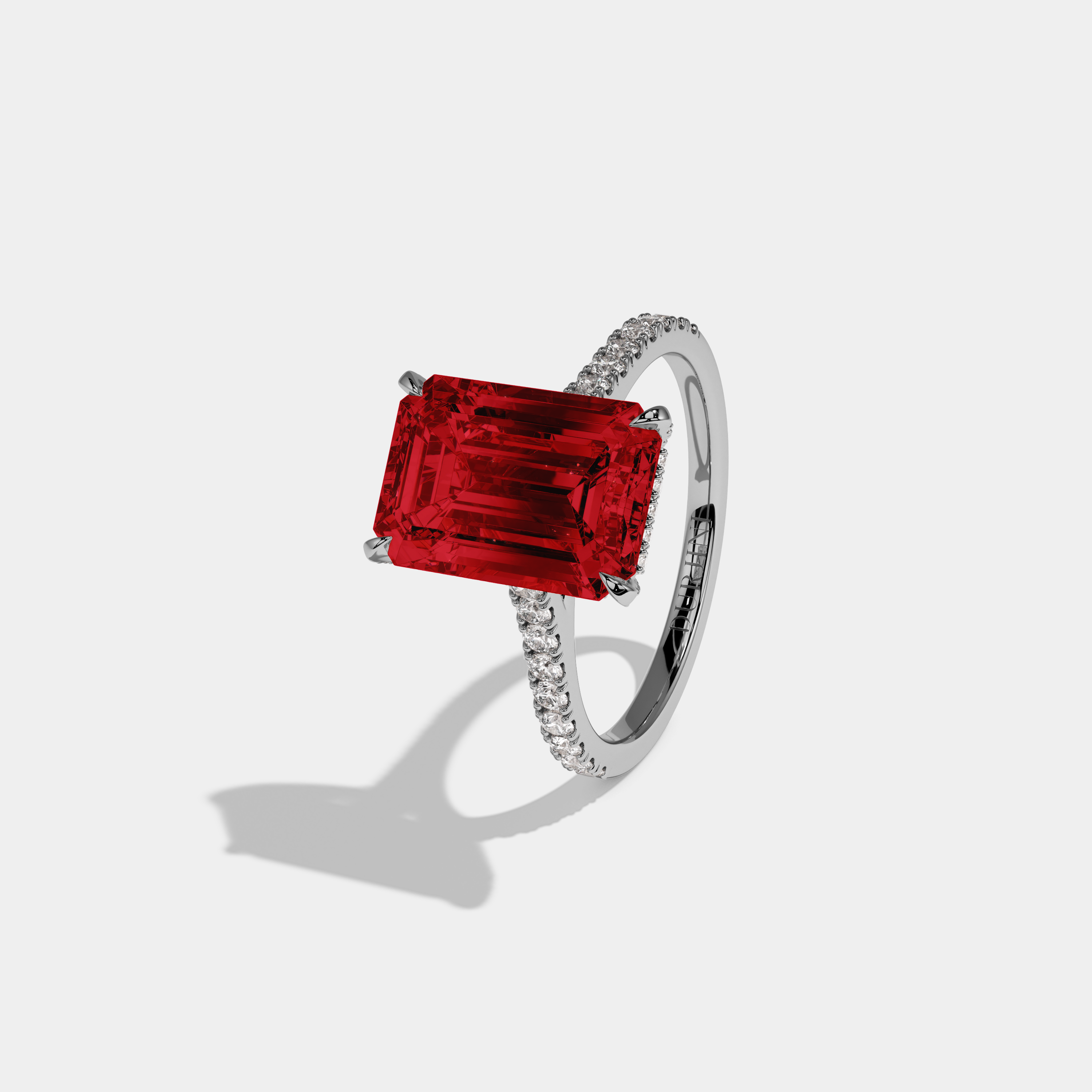 Elizabeth Fancy Red Emerald Cut Diamond Band Engagement Ring 8ct 18k White Gold
