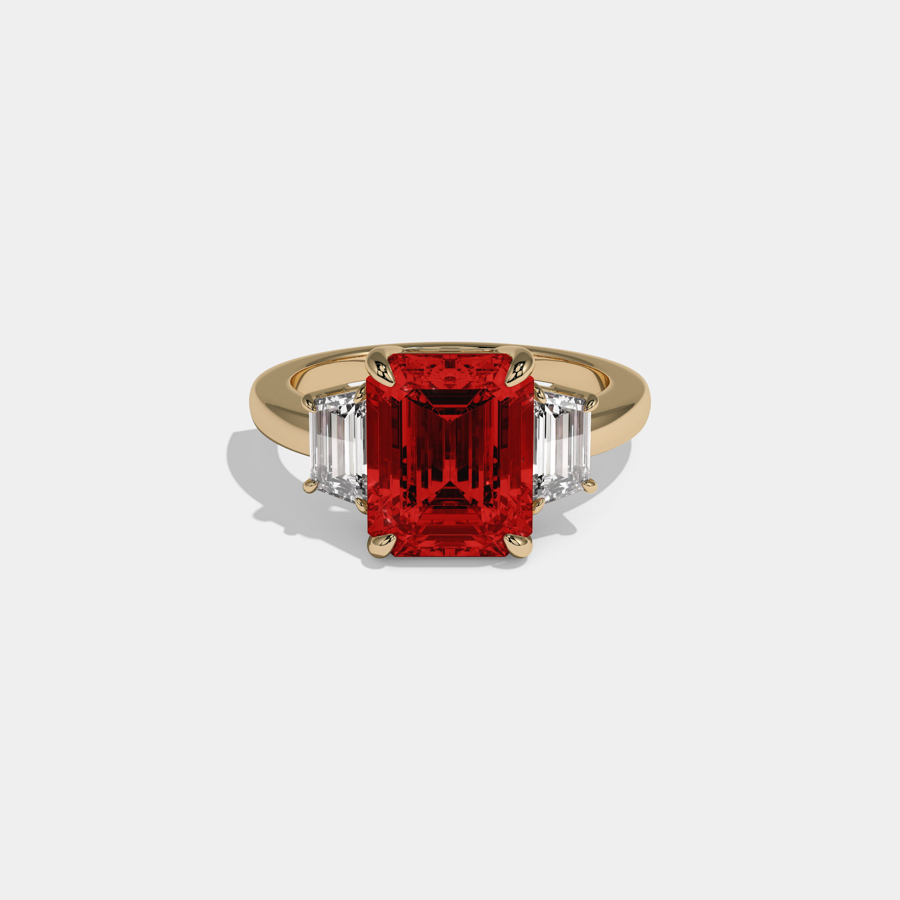 Philippa Fancy Red Emerald Cut Diamond Plain Band With Step Cut Sides Engagement Ring 8ct 18k Yellow Gold