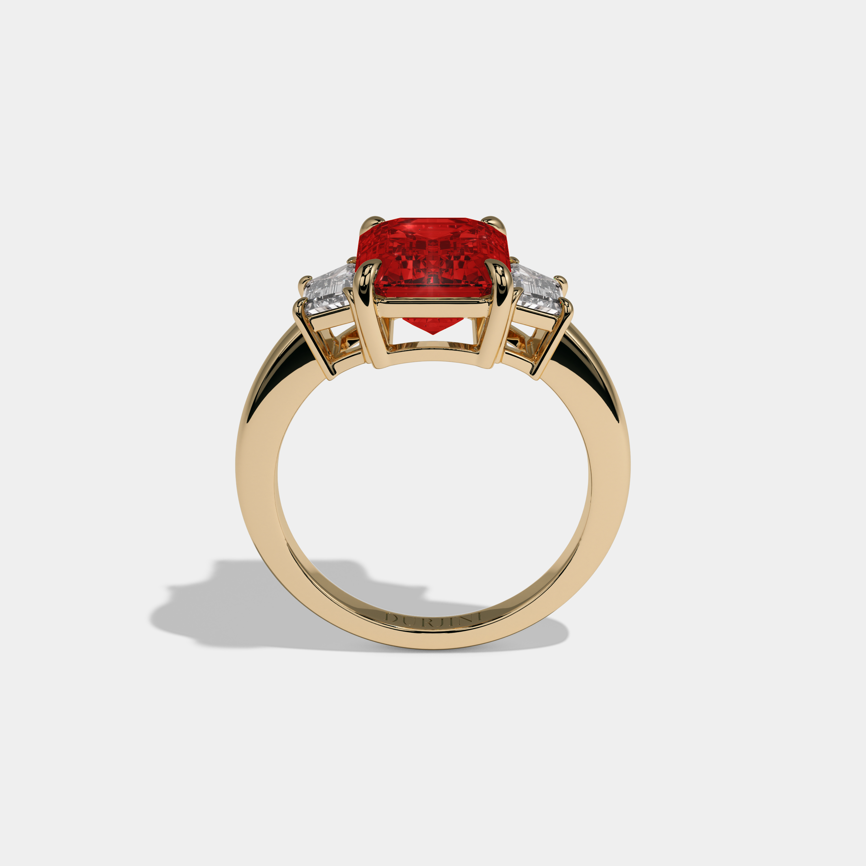 Philippa Fancy Red Emerald Cut Diamond Plain Band With Step Cut Sides Engagement Ring 8ct 18k Yellow Gold