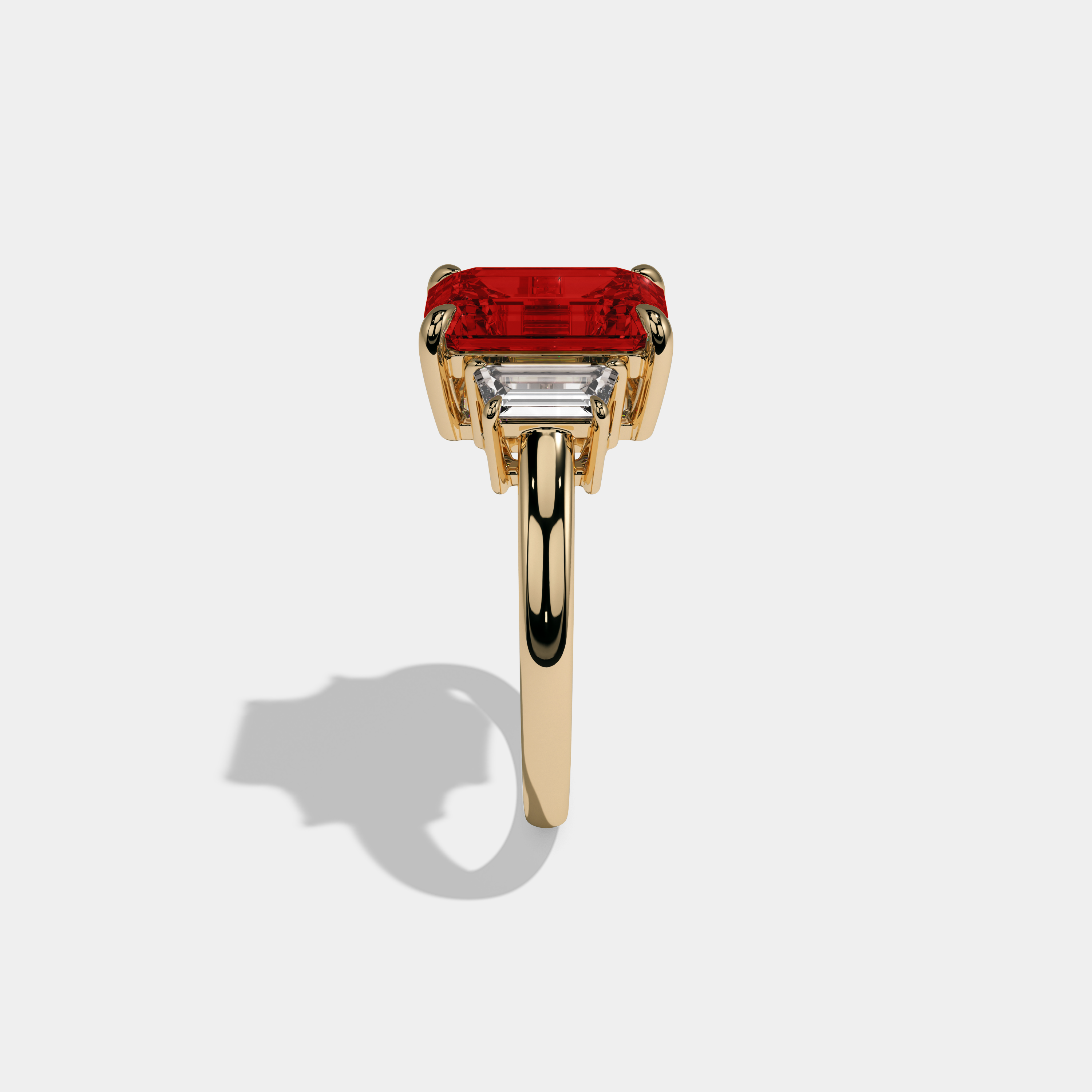 Philippa Fancy Red Emerald Cut Diamond Plain Band With Step Cut Sides Engagement Ring 8ct 18k Yellow Gold