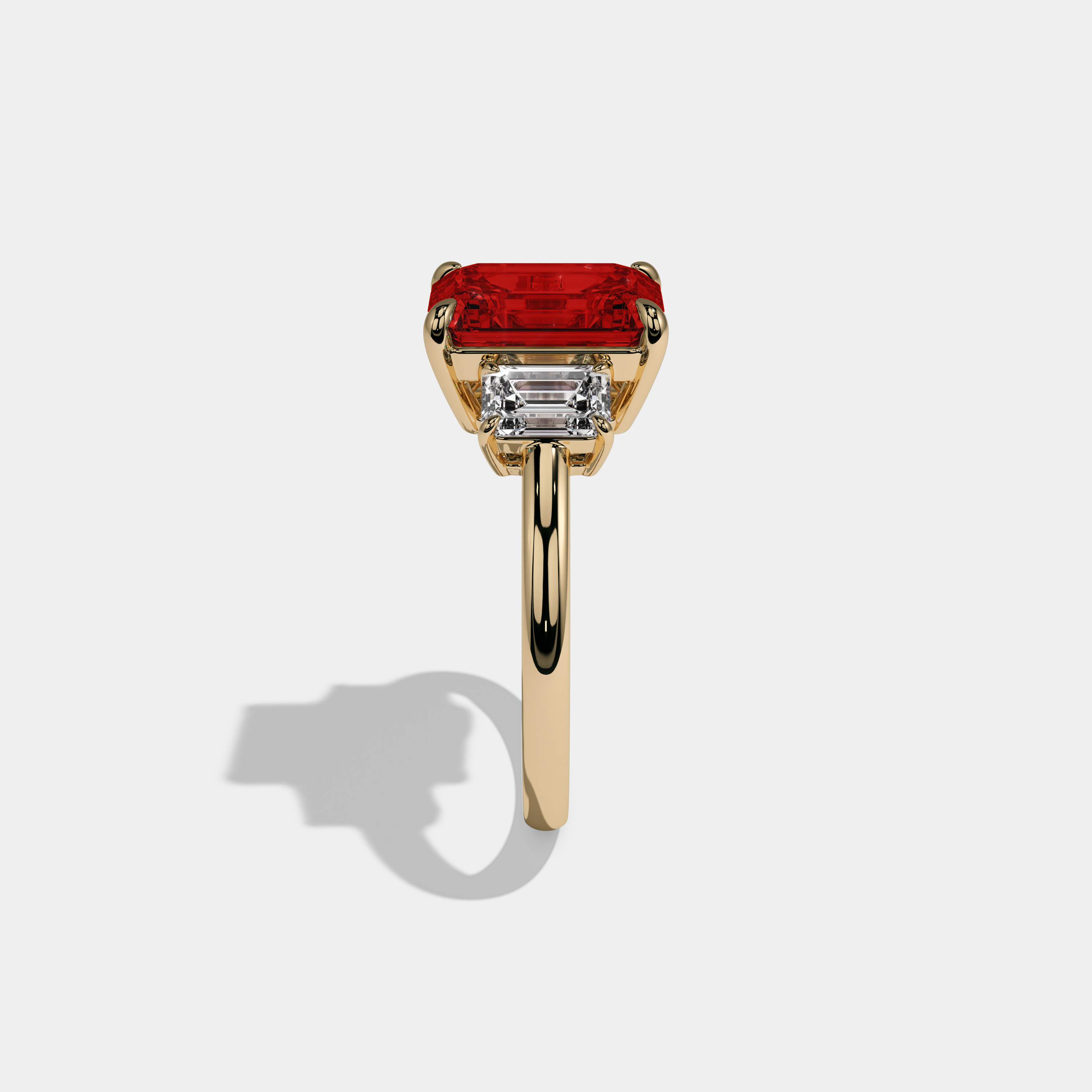 Philippa Fancy Red Emerald Cut Diamond Plain Band With Emerald Cut Sides Engagement Ring 8ct 18k Yellow Gold
