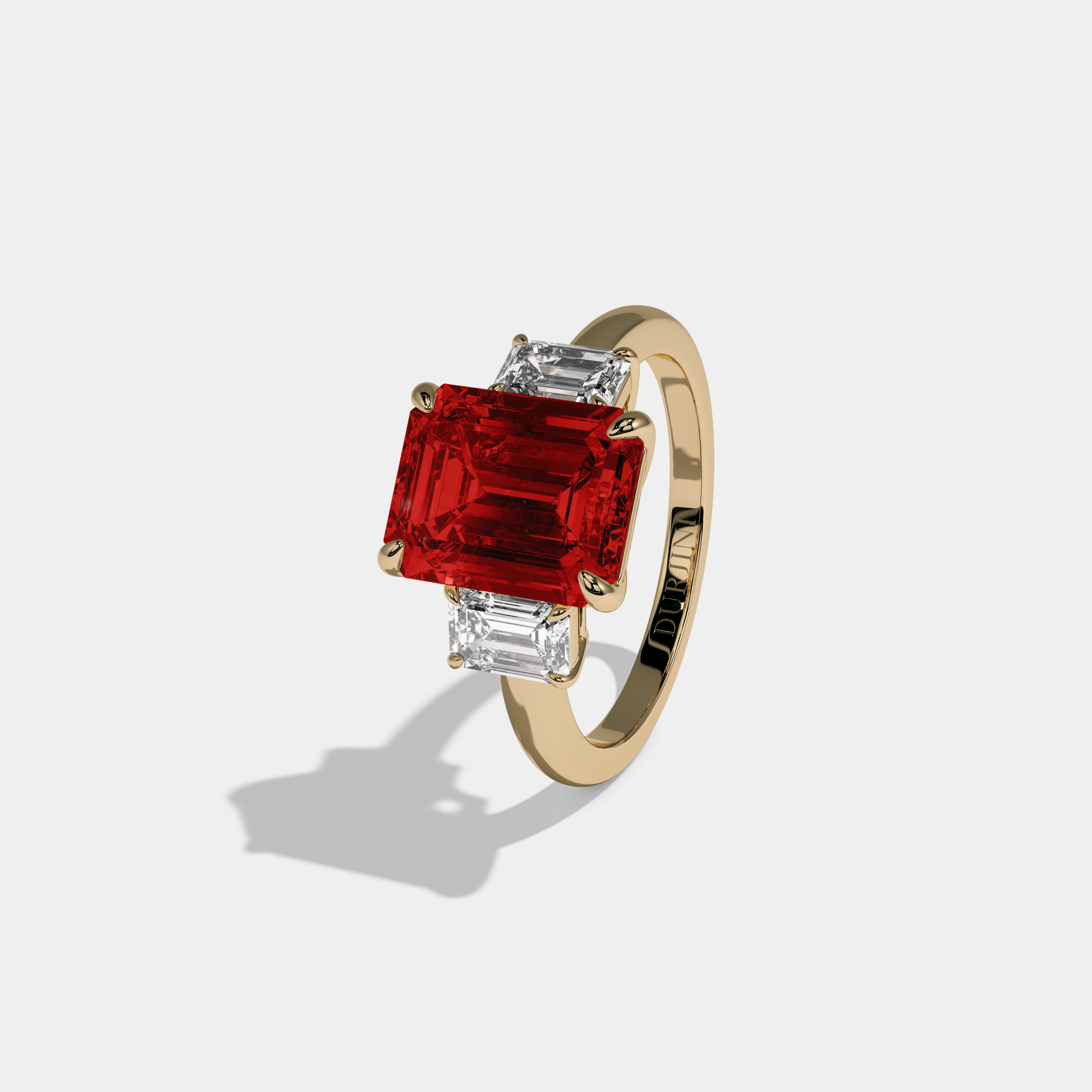 Philippa Fancy Red Emerald Cut Diamond Plain Band With Emerald Cut Sides Engagement Ring 8ct 18k Yellow Gold