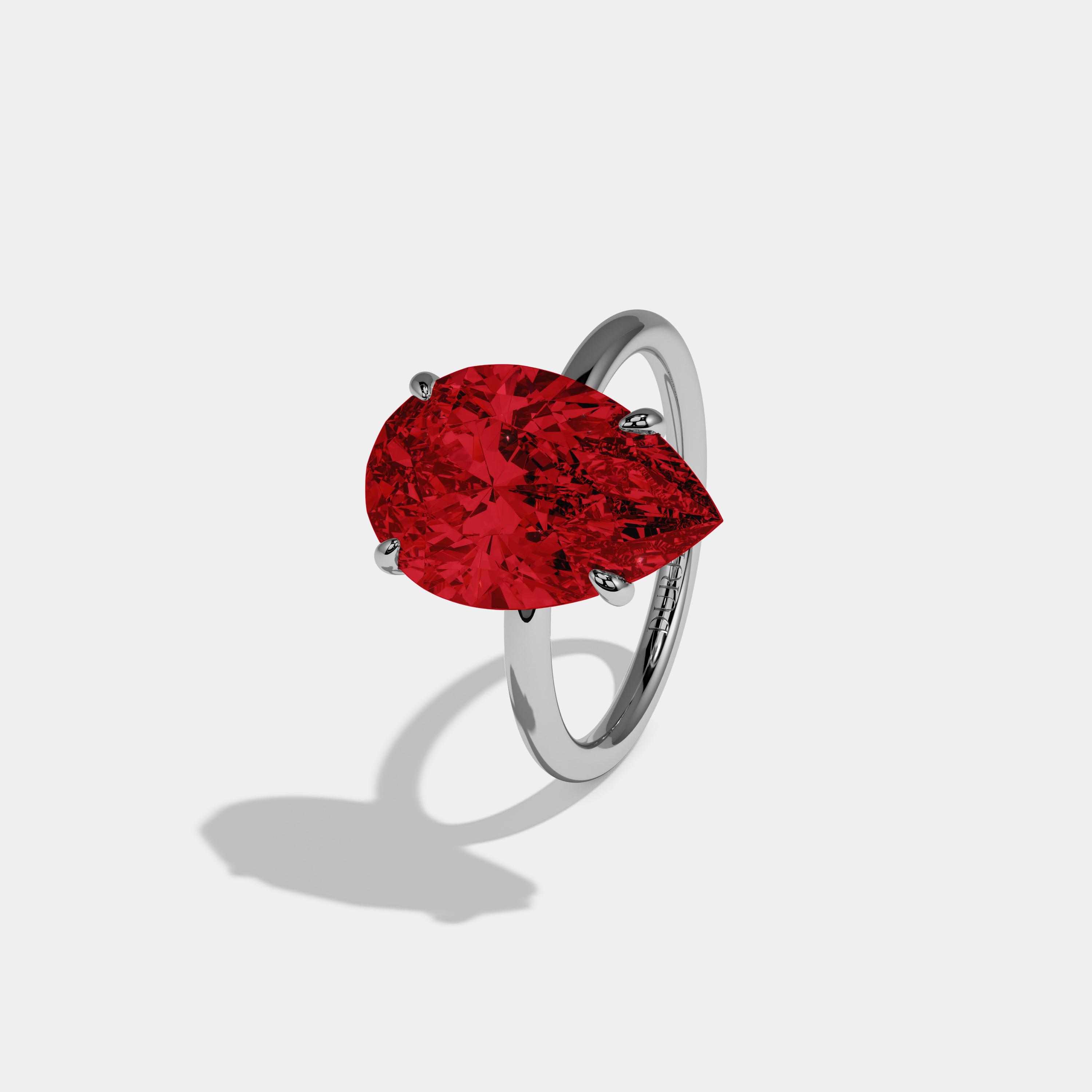 Amelia Fancy Red Pear Cut Diamond Plain Band Engagement Ring 6ct 18K White Gold