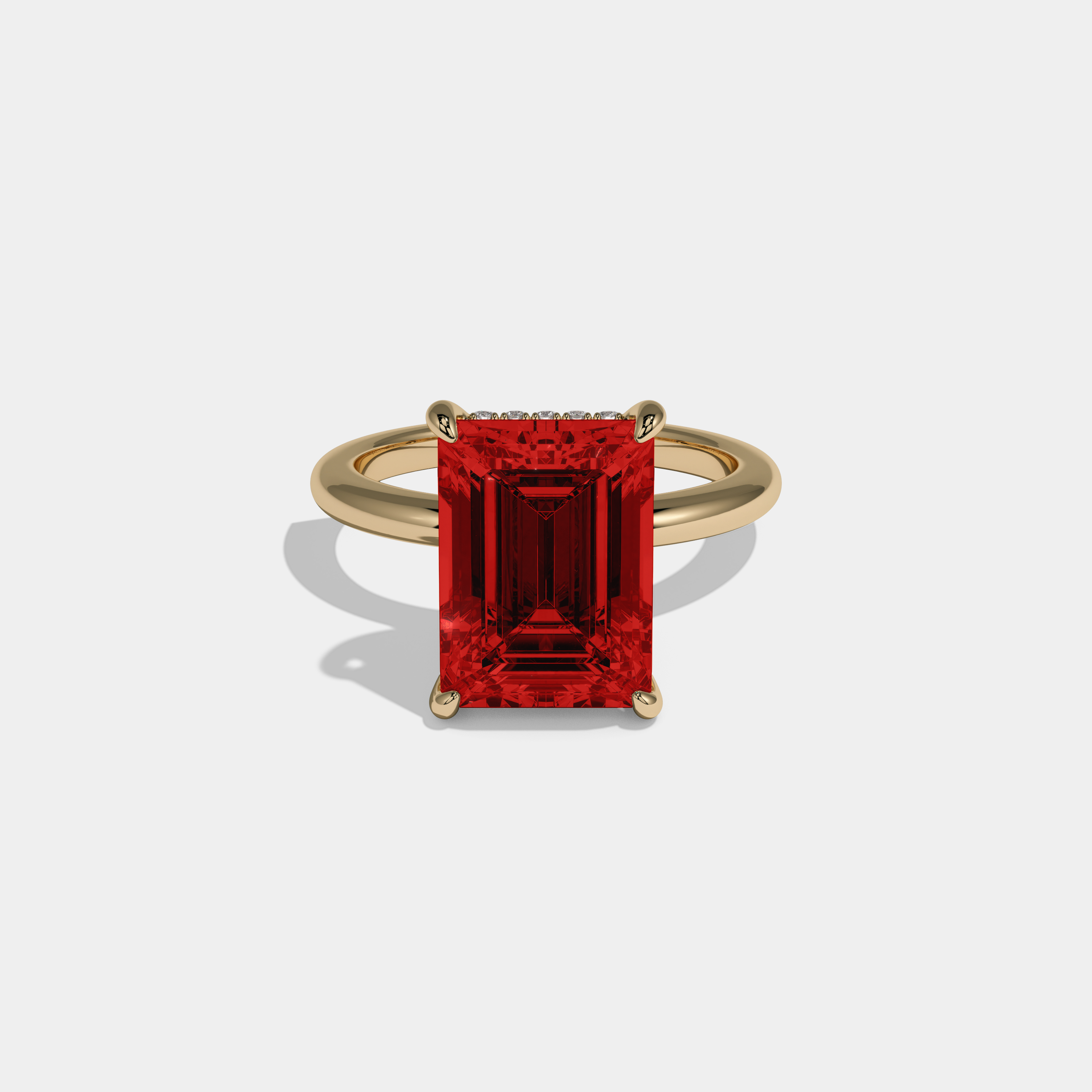 Georgiana Fancy Red Emerald Cut Diamond Plain Band Engagement Ring 6.5ct 18K Yellow Gold